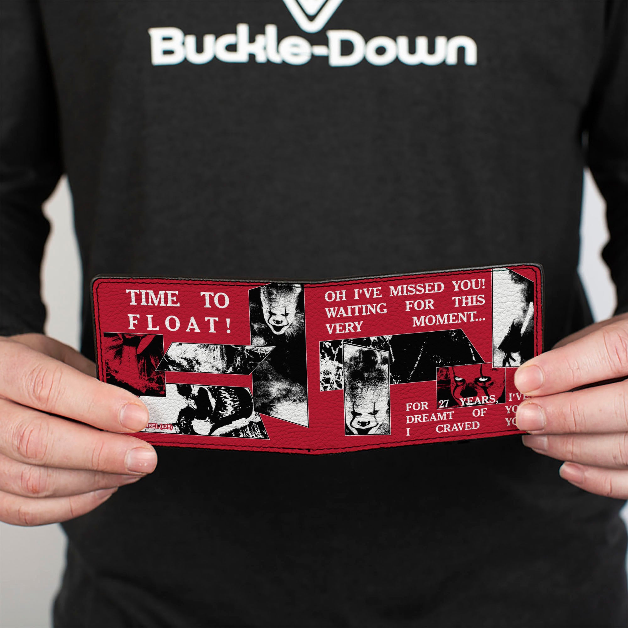 Bi-Fold Wallet - IT Pennywise Poses and Quotes Collage Red/White/Grays Bi-Fold Wallets IT
