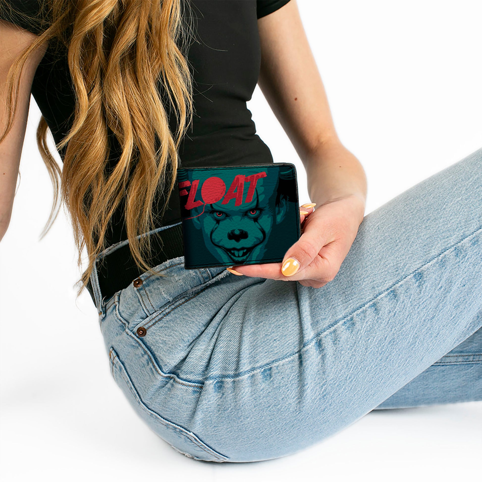 Bi-Fold Wallet - IT Pennywise Face and Balloons TIME TO FLOAT Blues/Reds Bi-Fold Wallets IT