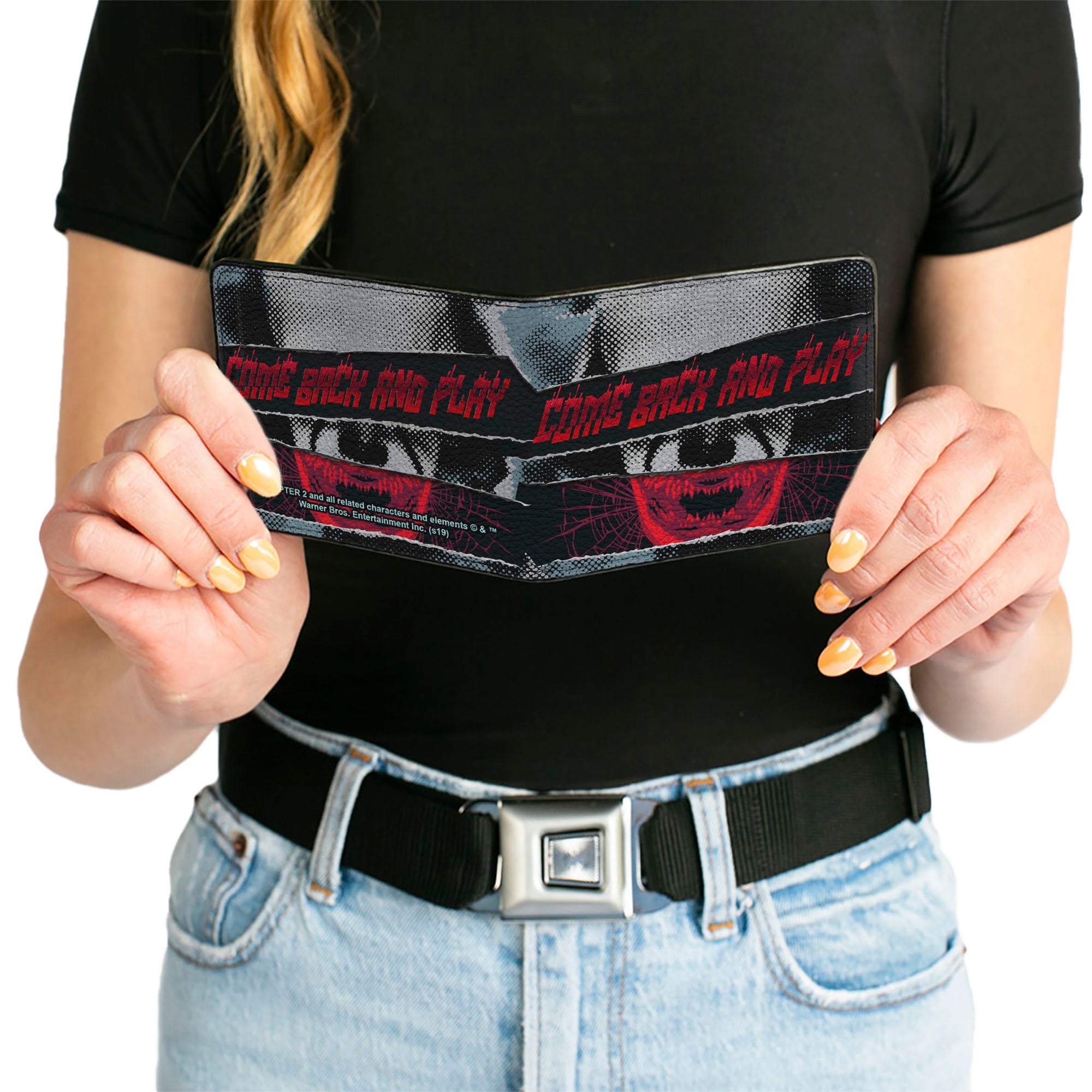 Bi-Fold Wallet - IT Chapter Two Pennywise COME BACK AND PLAY Collage Black White Reds Blues Bi-Fold Wallets IT