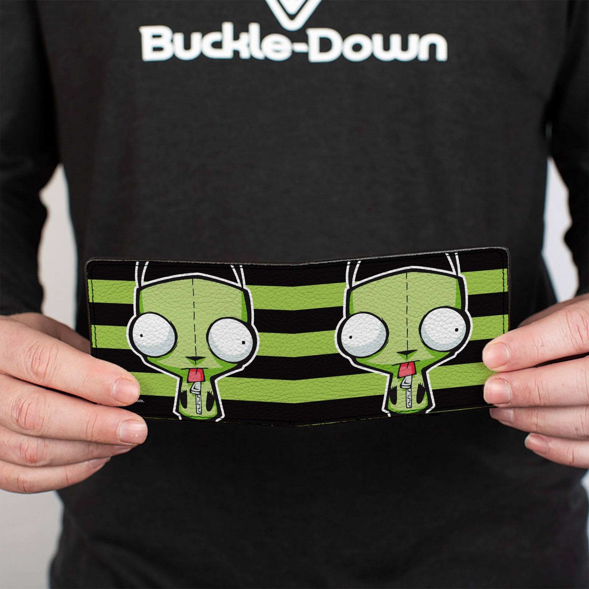 Bi-Fold Wallet - Invader Zim GIR Pose Stripe Green/Black Bi-Fold Wallets Invader Zim