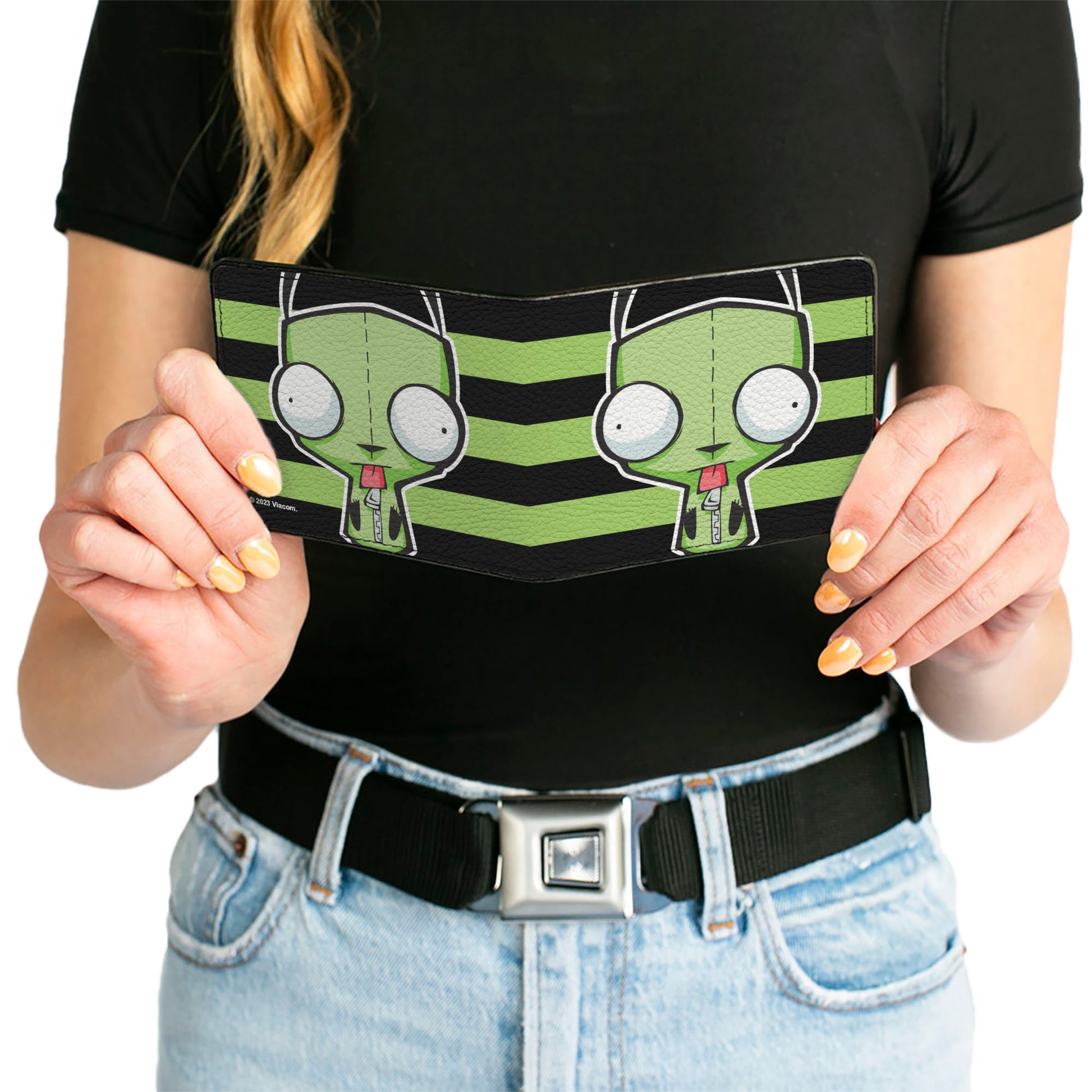 Bi-Fold Wallet - Invader Zim GIR Pose Stripe Green/Black Bi-Fold Wallets Invader Zim