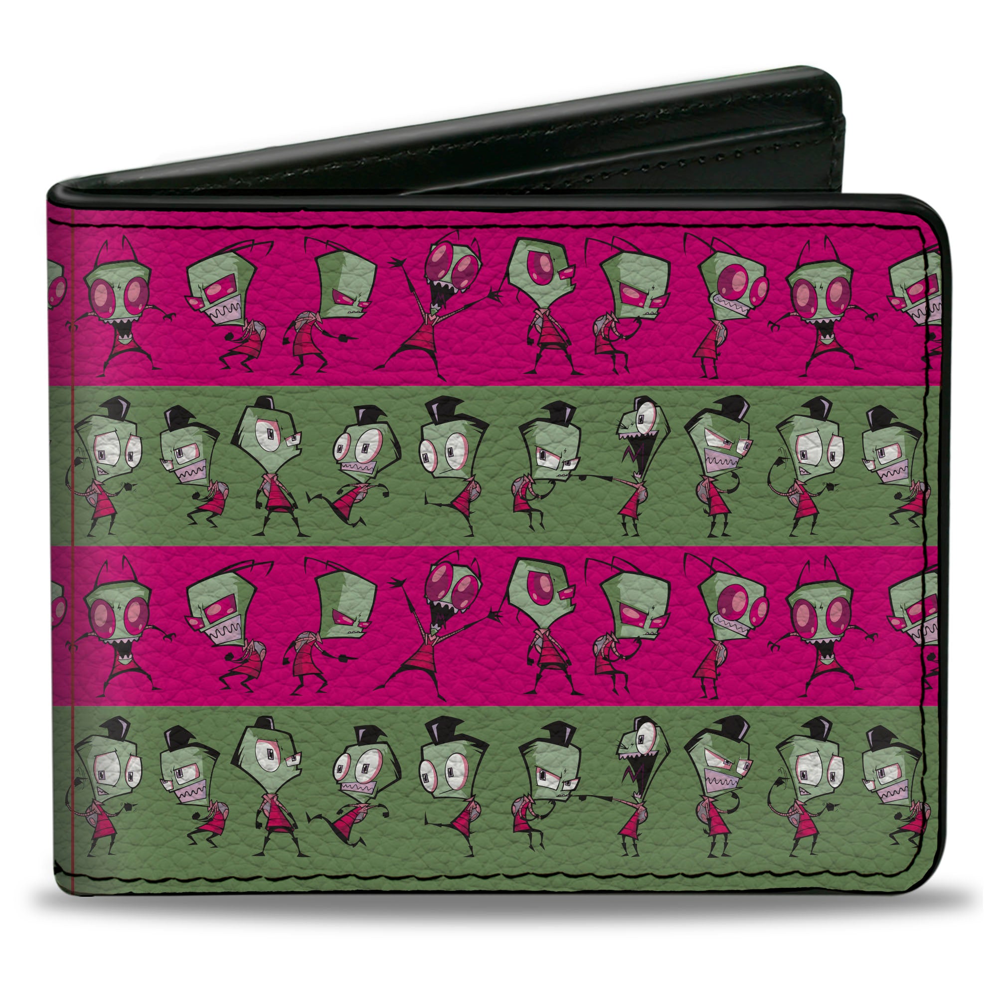 Bi-Fold Wallet - Invader Zim and Human Disguise Poses Stripe Pink/Green Bi-Fold Wallets Invader Zim