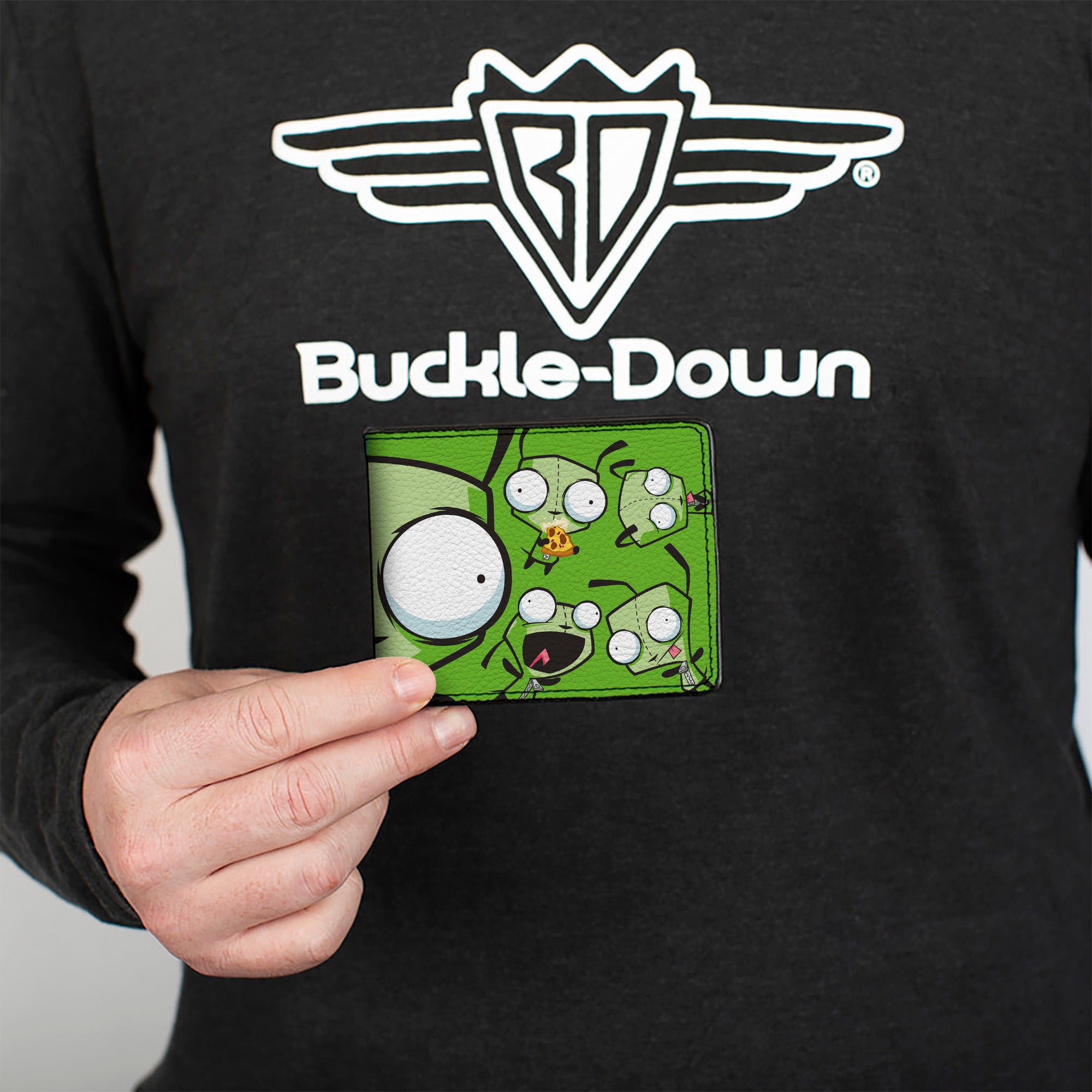 Bi-Fold Wallet - Invader Zim GIR Split Close-Up and Poses Blue/Green Bi-Fold Wallets Invader Zim