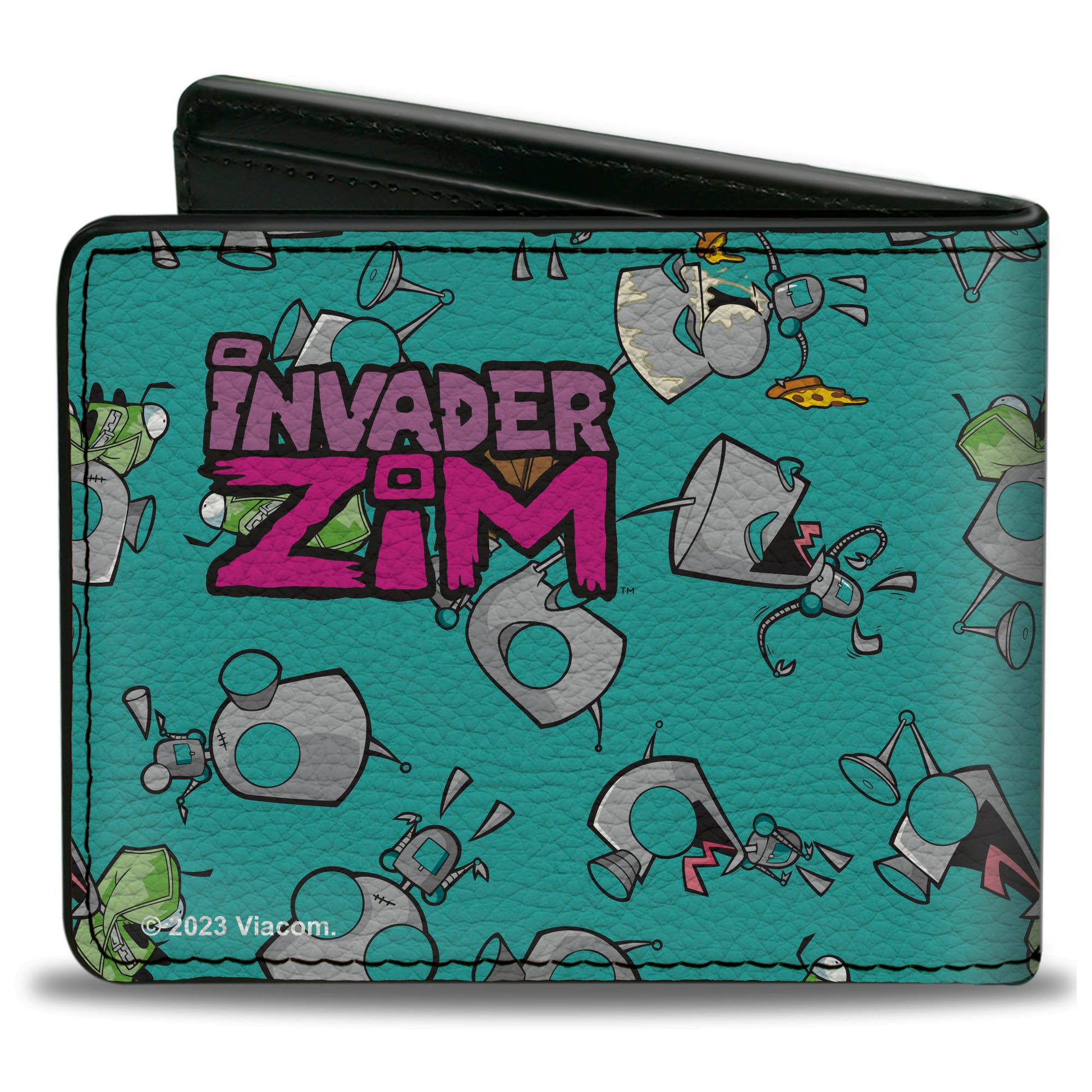 Bi-Fold Wallet - INVADER ZIM GIR Robot and Disguised Poses Scattered Blue Bi-Fold Wallets Invader Zim