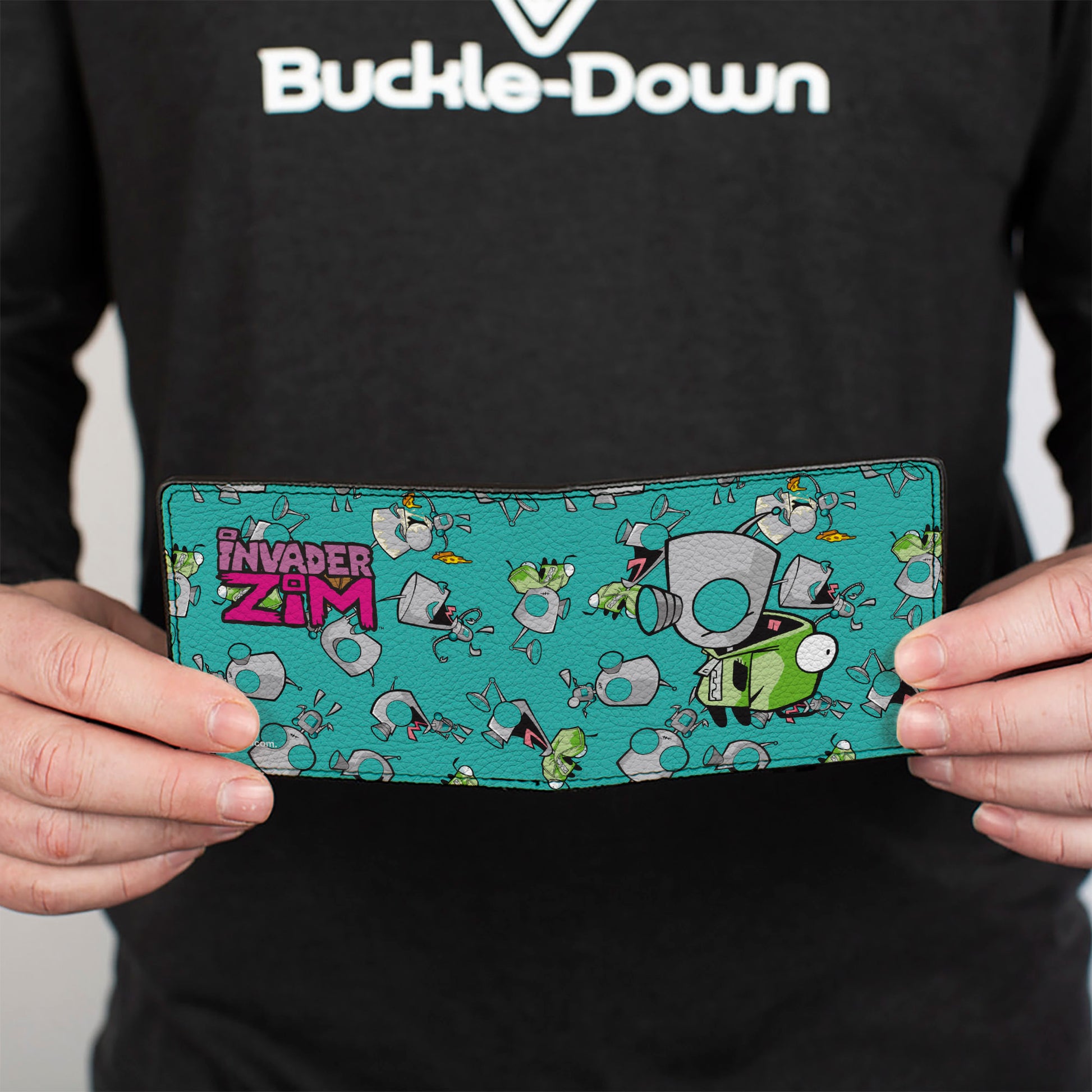 Bi-Fold Wallet - INVADER ZIM GIR Robot and Disguised Poses Scattered Blue Bi-Fold Wallets Invader Zim