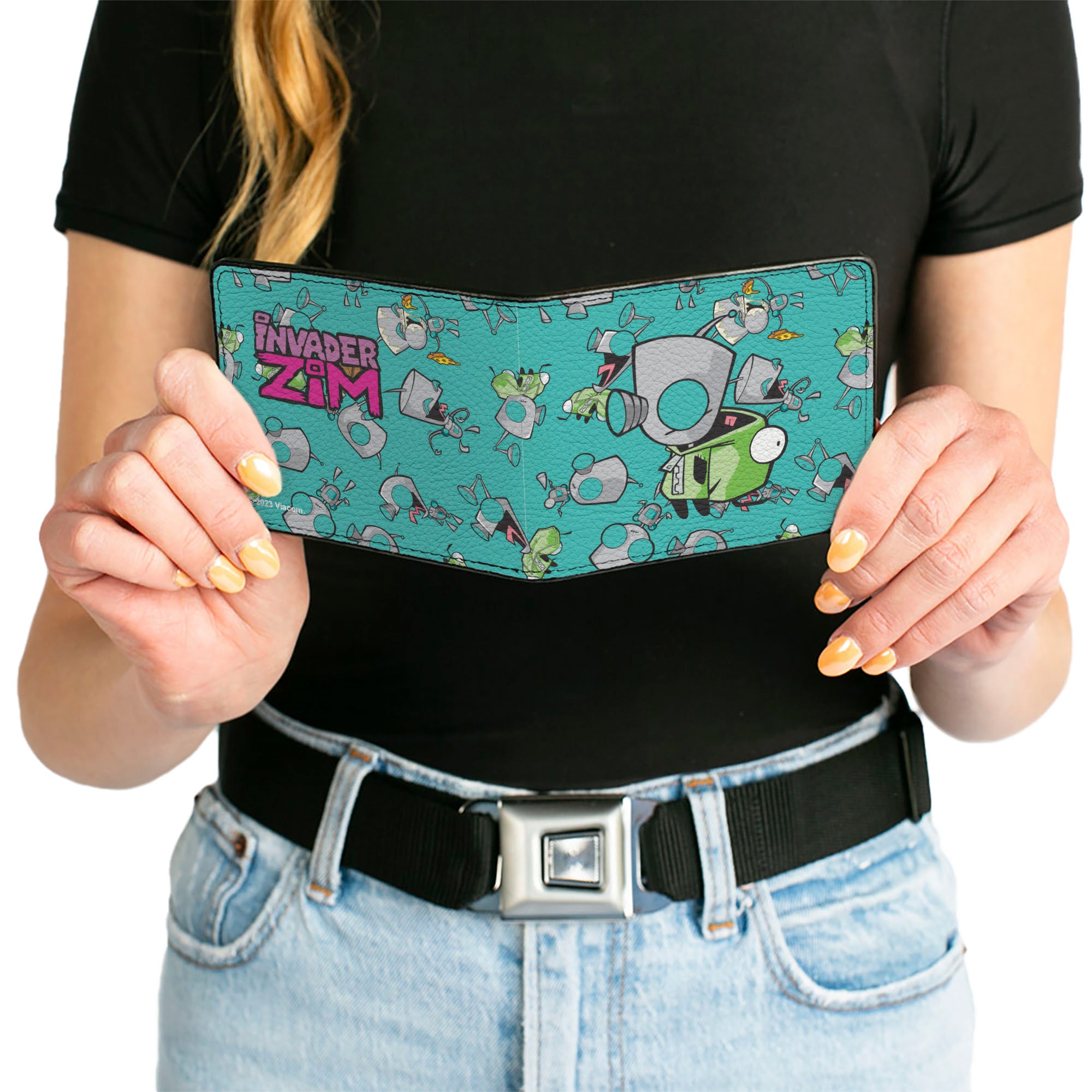 Bi-Fold Wallet - INVADER ZIM GIR Robot and Disguised Poses Scattered Blue Bi-Fold Wallets Invader Zim