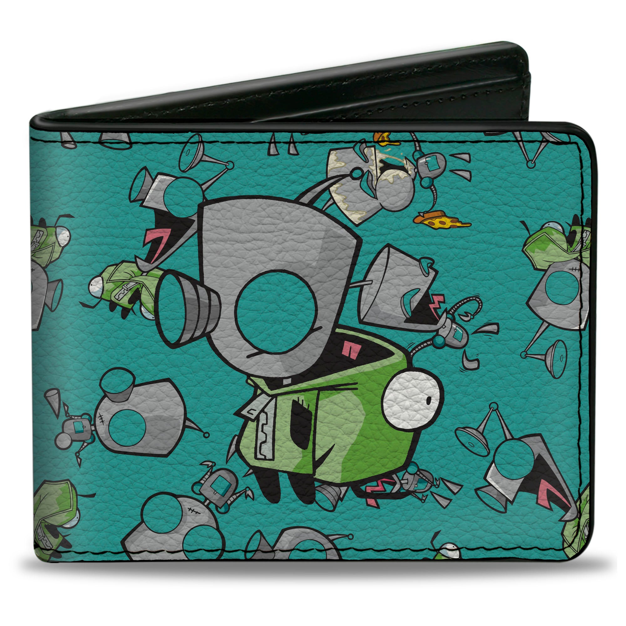 Bi-Fold Wallet - INVADER ZIM GIR Robot and Disguised Poses Scattered Blue Bi-Fold Wallets Invader Zim