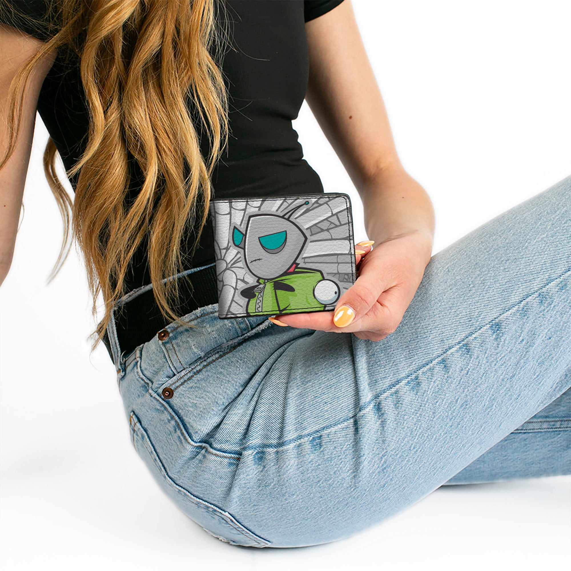 Bi-Fold Wallet - INVADER ZIM GIR with Hood Down Pose Hoses Grays Bi-Fold Wallets Invader Zim