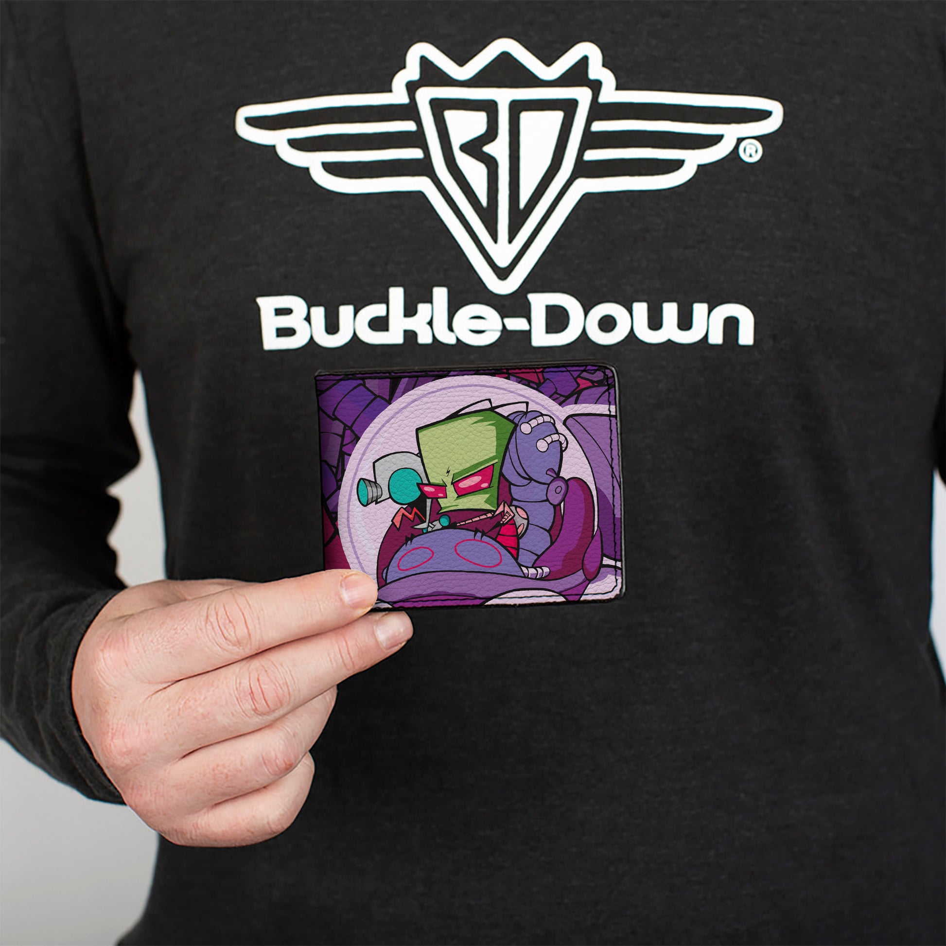 Bi-Fold Wallet - INVADER ZIM and GIR Voot Cruiser Pose and Title Logo Purples/Pinks Bi-Fold Wallets Invader Zim