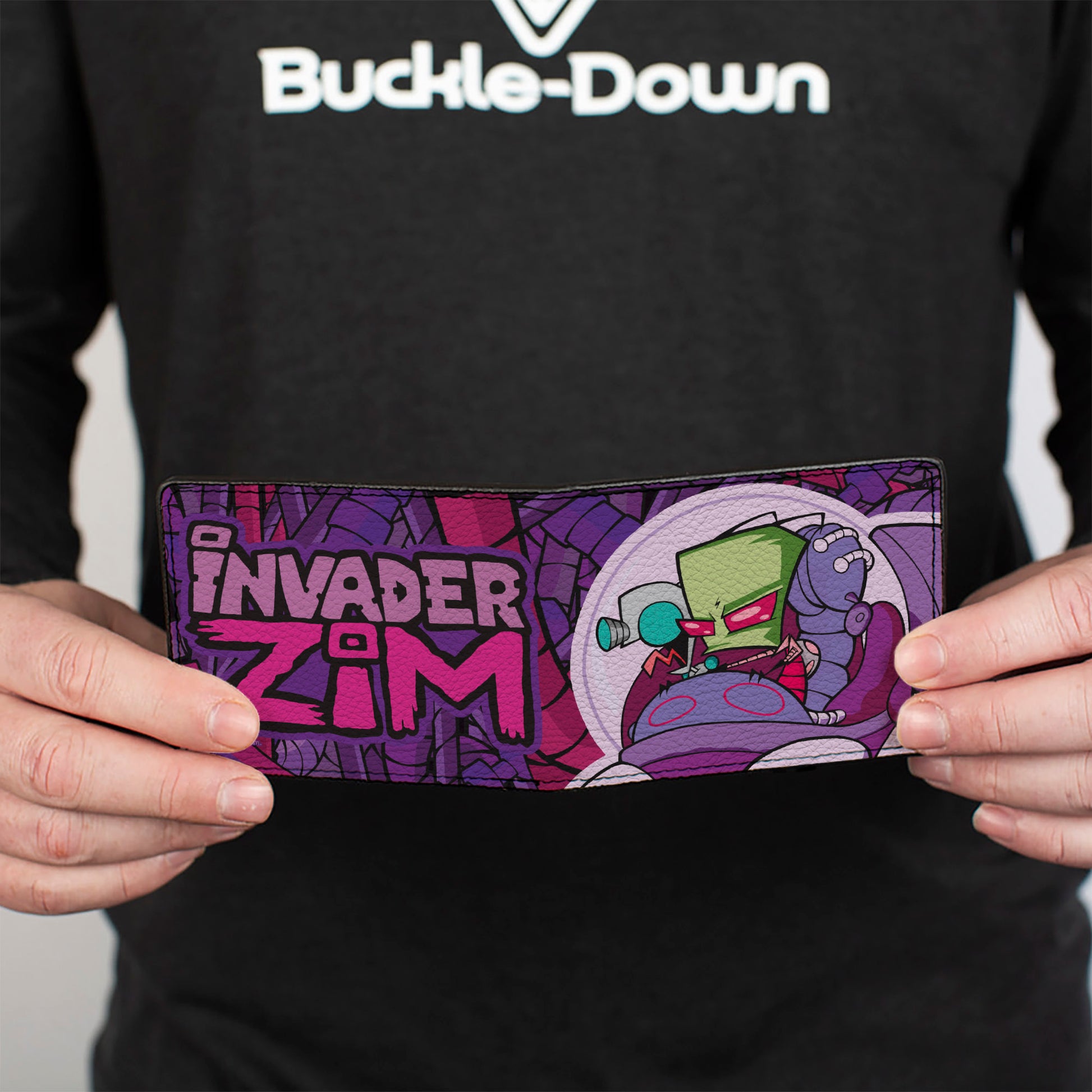 Bi-Fold Wallet - INVADER ZIM and GIR Voot Cruiser Pose and Title Logo Purples/Pinks Bi-Fold Wallets Invader Zim