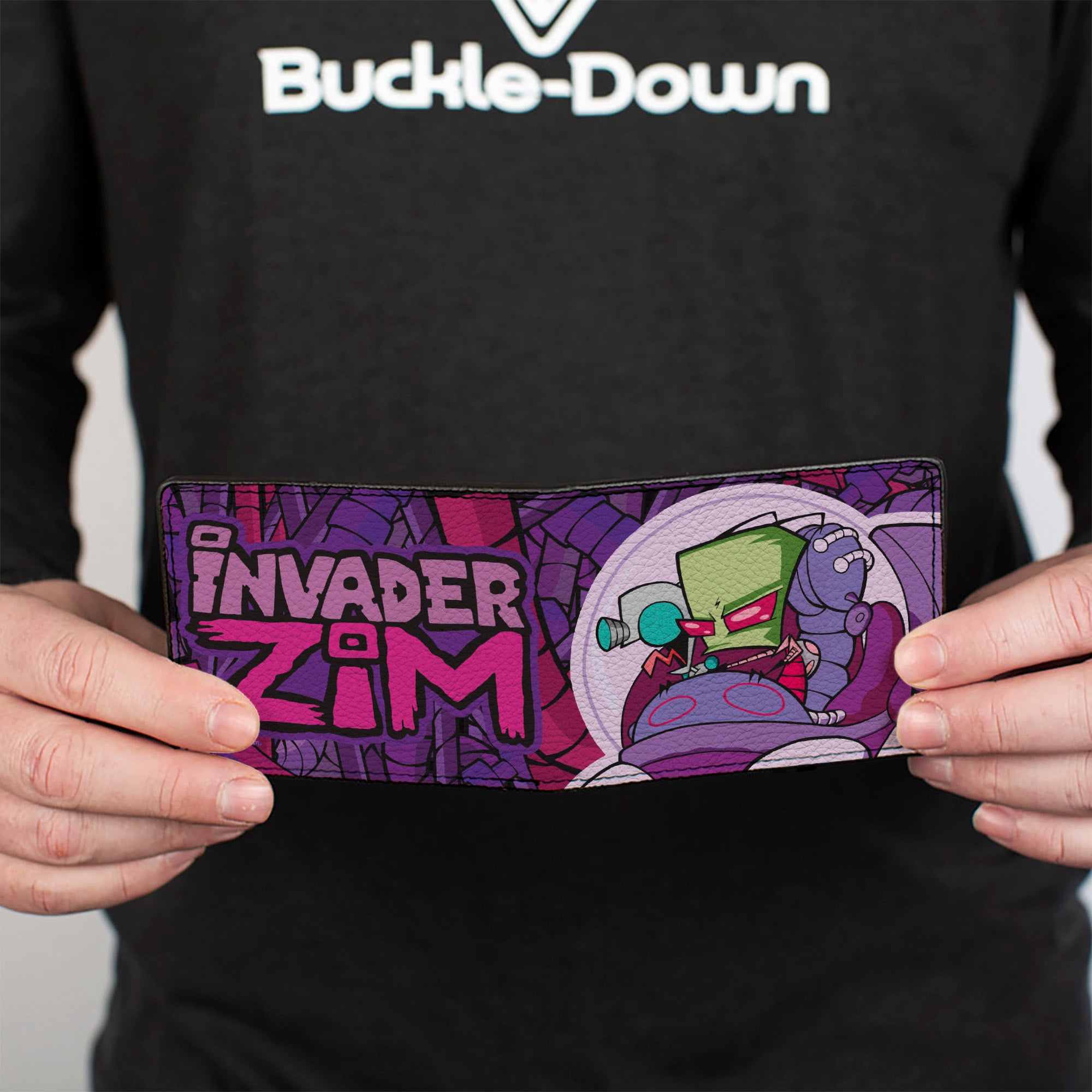 Bi-Fold Wallet - INVADER ZIM and GIR Voot Cruiser Pose and Title Logo Purples/Pinks Bi-Fold Wallets Invader Zim