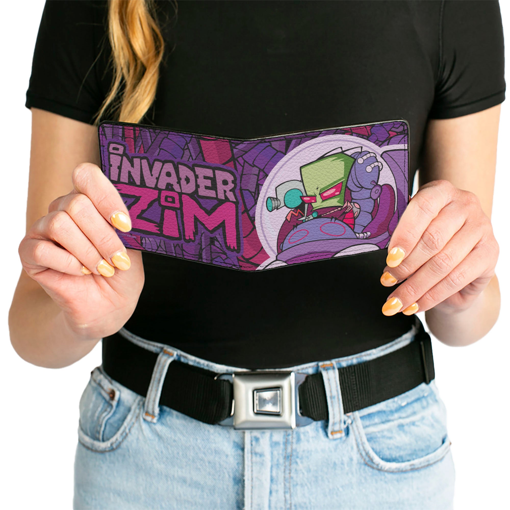Bi-Fold Wallet - INVADER ZIM and GIR Voot Cruiser Pose and Title Logo Purples/Pinks Bi-Fold Wallets Invader Zim