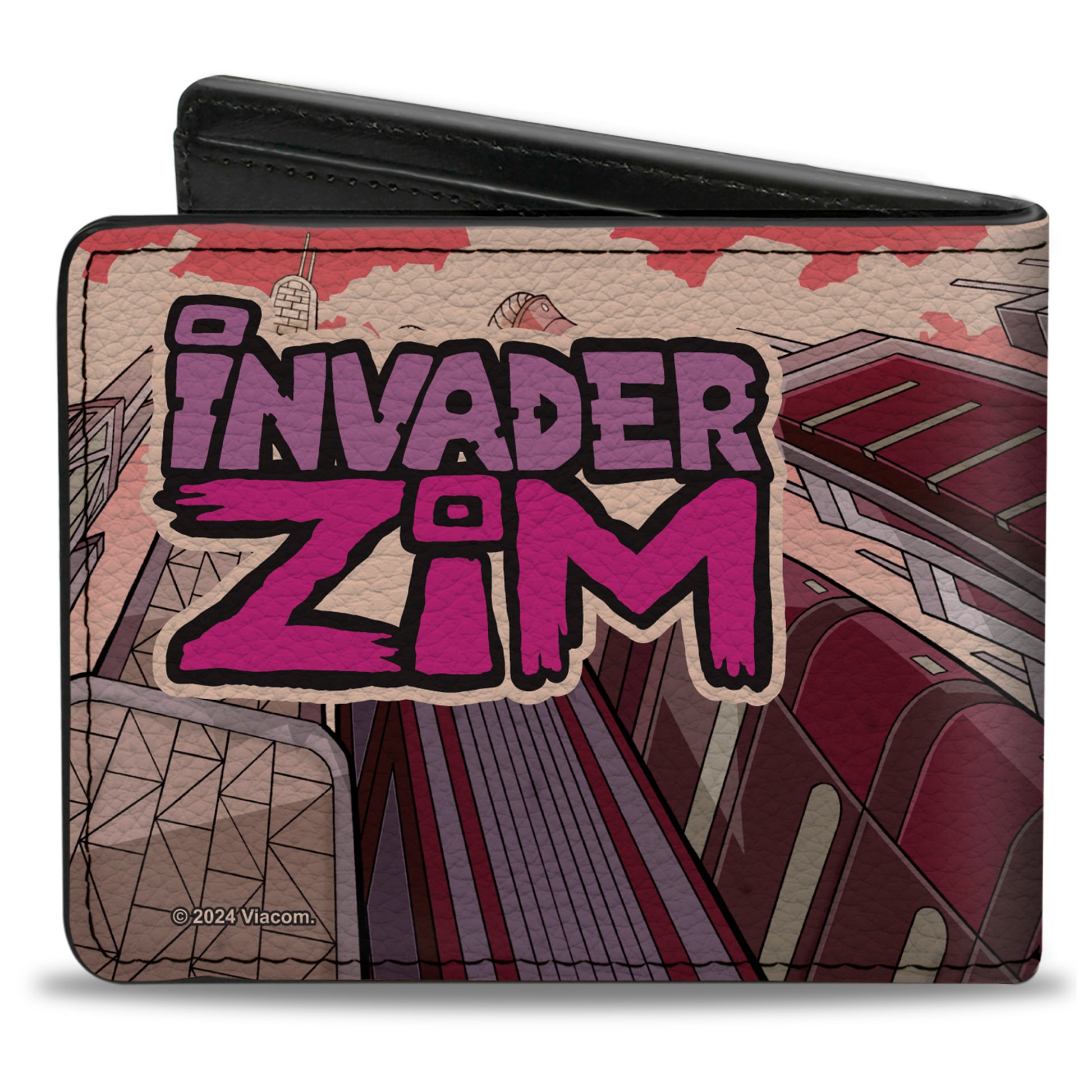 Bi-Fold Wallet - Invader Zim GIR and Piggy Scene with Title Logo Reds Bi-Fold Wallets Invader Zim