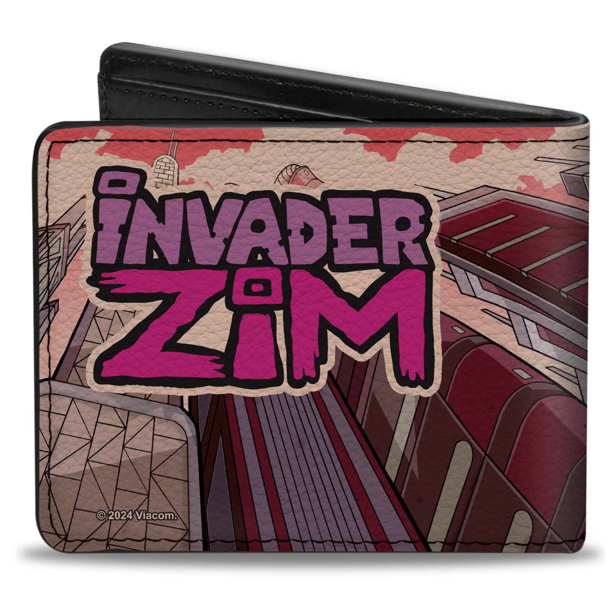 Bi-Fold Wallet - Invader Zim GIR and Piggy Scene with Title Logo Reds Bi-Fold Wallets Invader Zim
