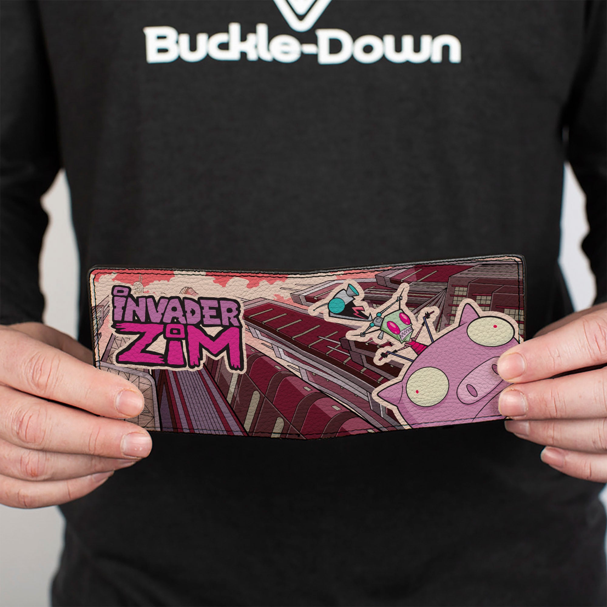 Bi-Fold Wallet - Invader Zim GIR and Piggy Scene with Title Logo Reds Bi-Fold Wallets Invader Zim