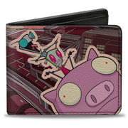 Bi-Fold Wallet - Invader Zim GIR and Piggy Scene with Title Logo Reds Bi-Fold Wallets Invader Zim