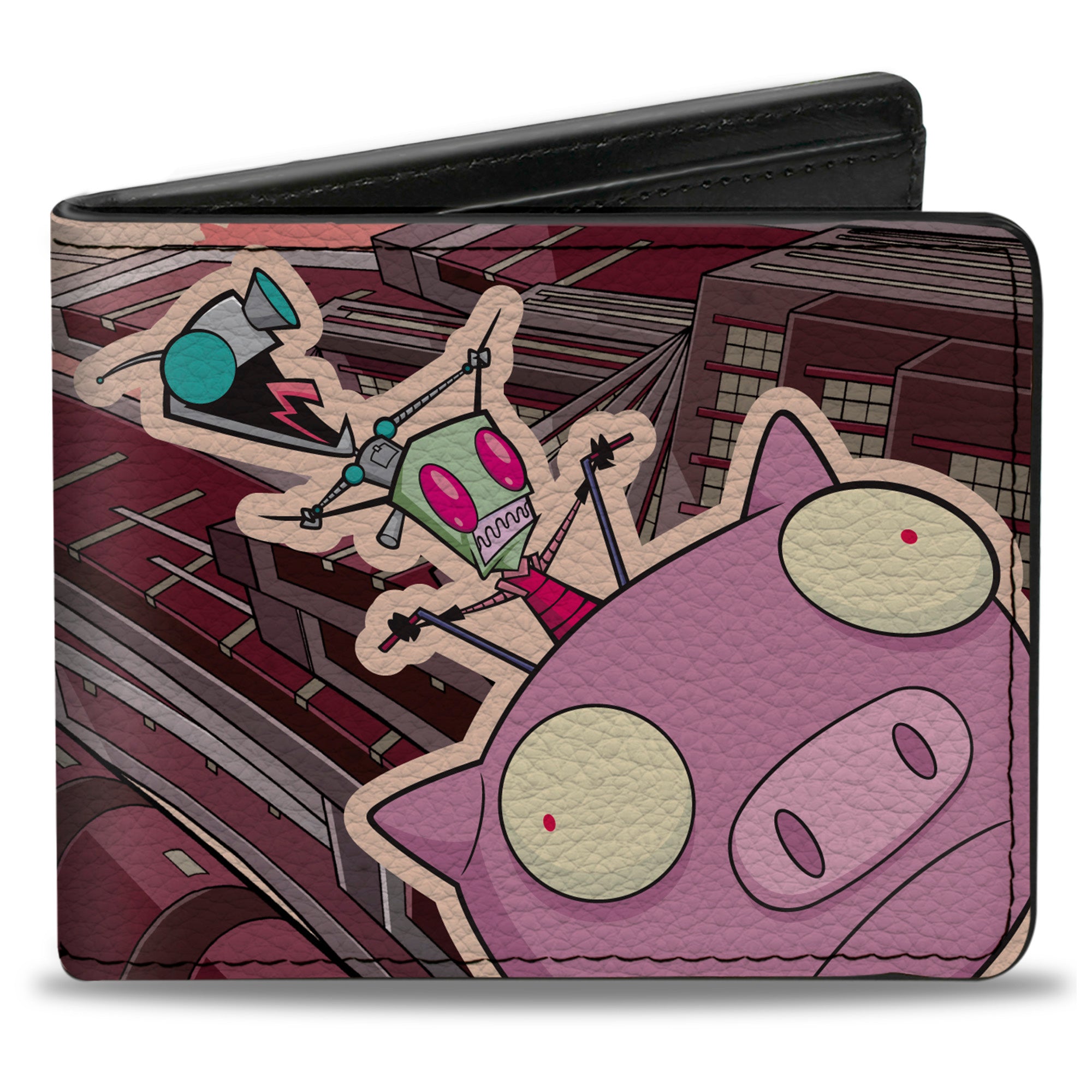 Bi-Fold Wallet - Invader Zim GIR and Piggy Scene with Title Logo Reds Bi-Fold Wallets Invader Zim