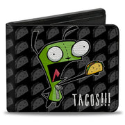 Bi-Fold Wallet - Invader Zim GIR TACOS!!! Pose Taco Monogram Black/Gray Bi-Fold Wallets Invader Zim