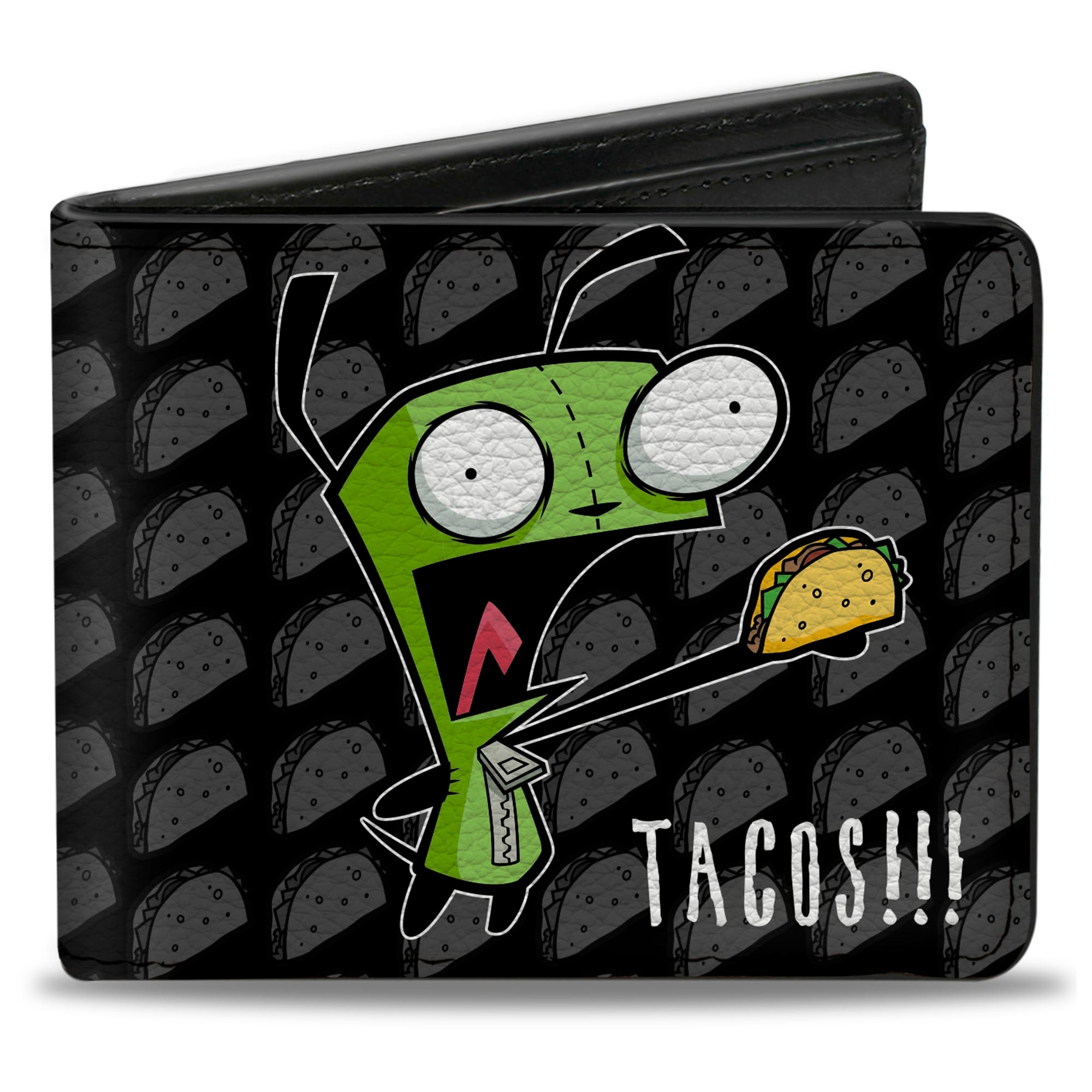 Bi-Fold Wallet - Invader Zim GIR TACOS!!! Pose Taco Monogram Black/Gray Bi-Fold Wallets Invader Zim