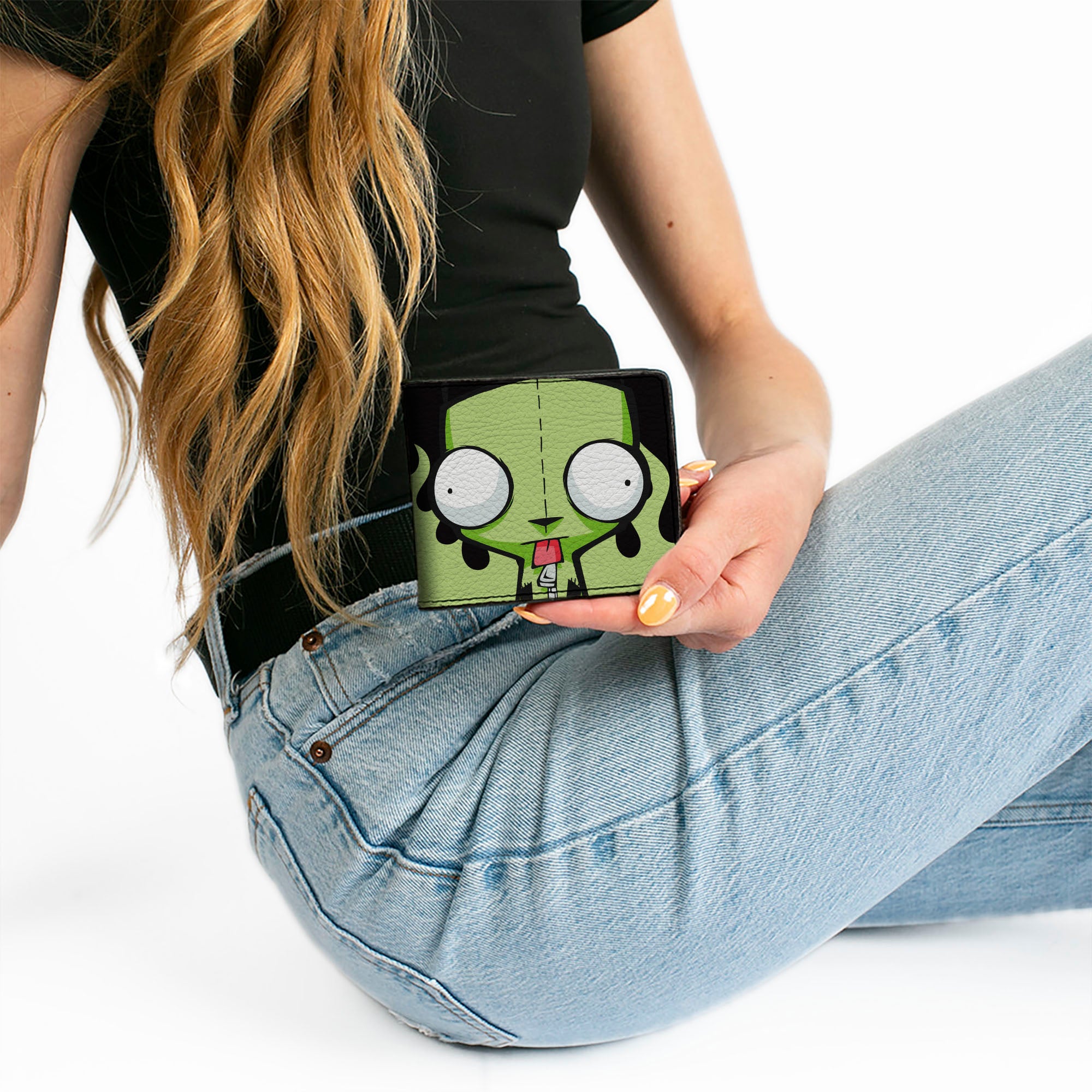 Bi-Fold Wallet - Invader Zim GIR Dog Tongue Out Pose Black/Green Bi-Fold Wallets Invader Zim