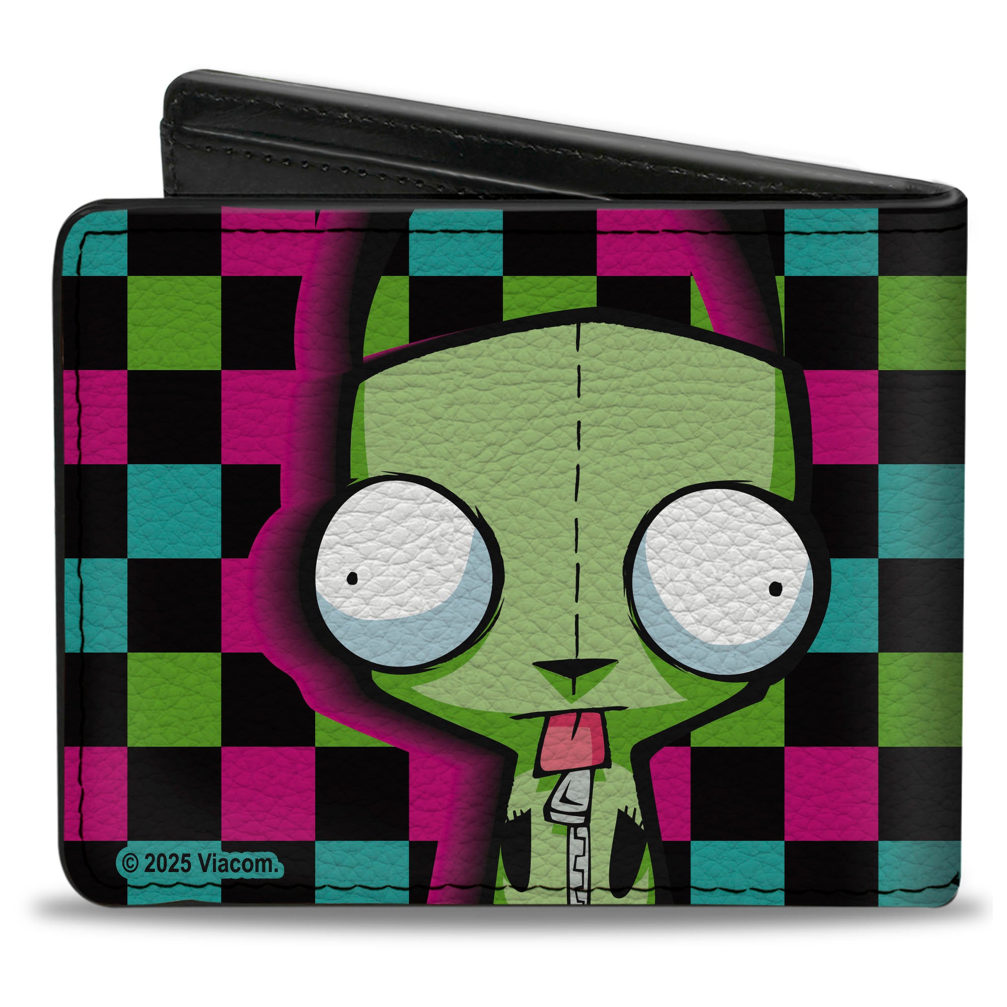 Bi-Fold Wallet - Invader Zim GIR Dog Tongue Out Pose Checker Black/Multi Color Bi-Fold Wallets Invader Zim