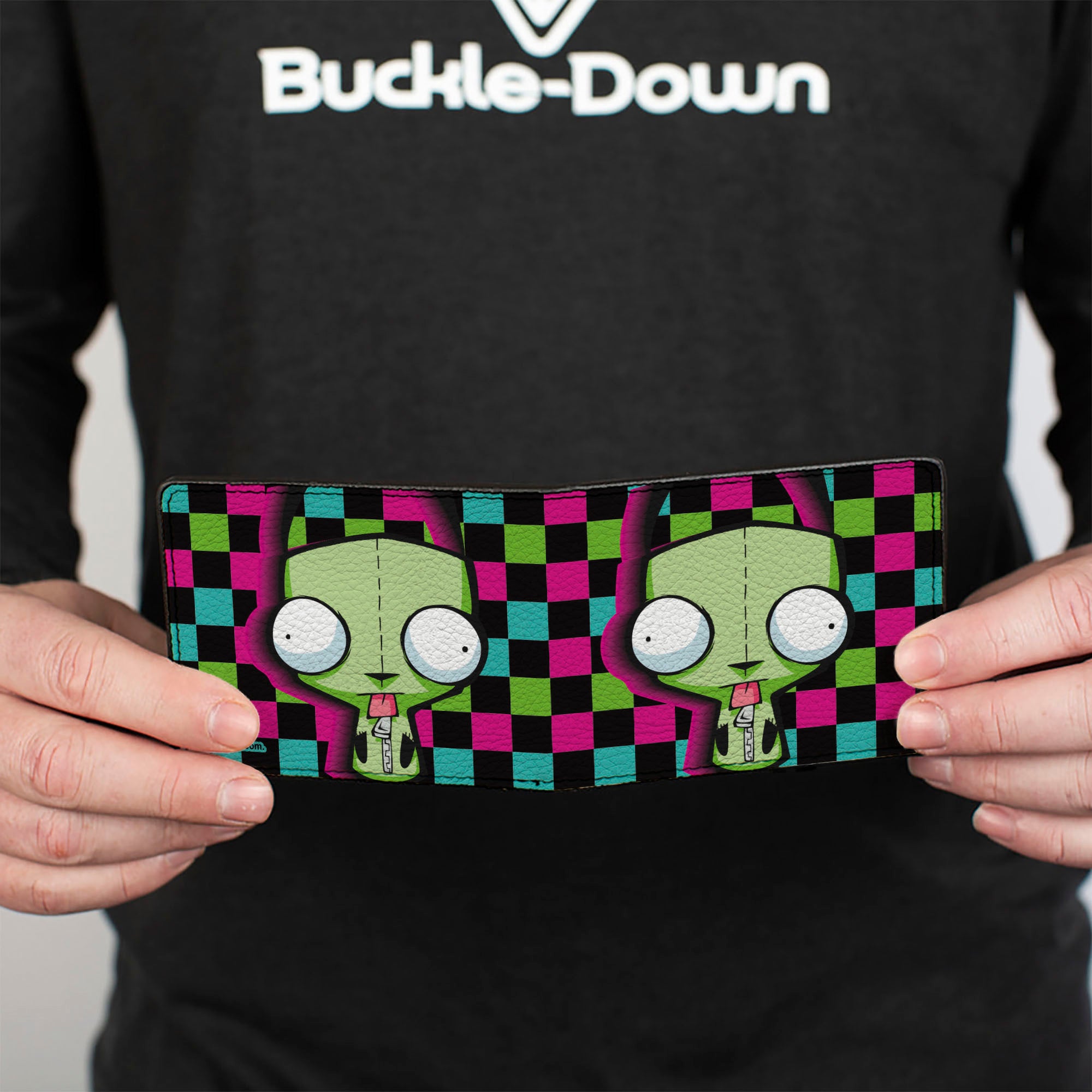 Bi-Fold Wallet - Invader Zim GIR Dog Tongue Out Pose Checker Black/Multi Color Bi-Fold Wallets Invader Zim