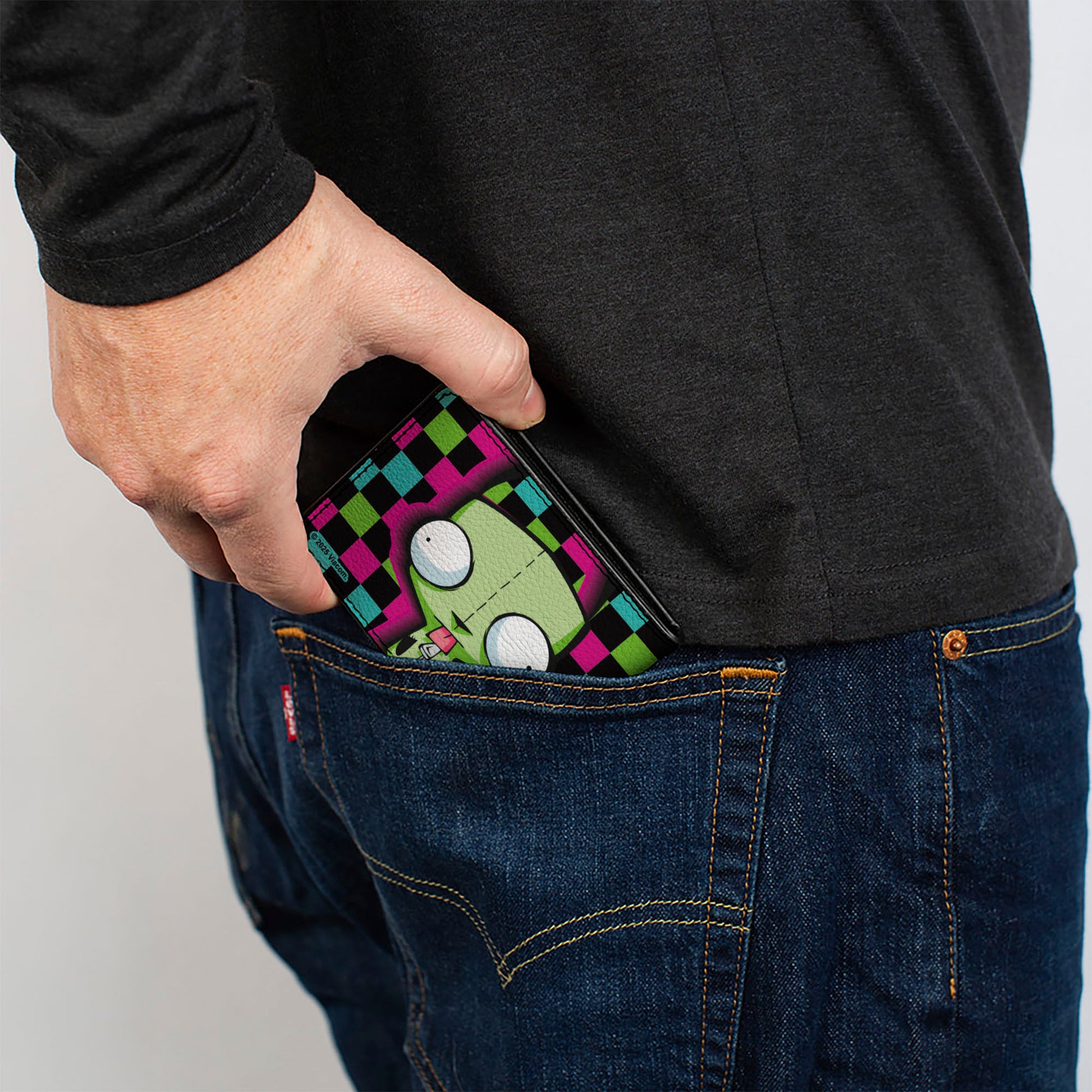 Bi-Fold Wallet - Invader Zim GIR Dog Tongue Out Pose Checker Black/Multi Color Bi-Fold Wallets Invader Zim
