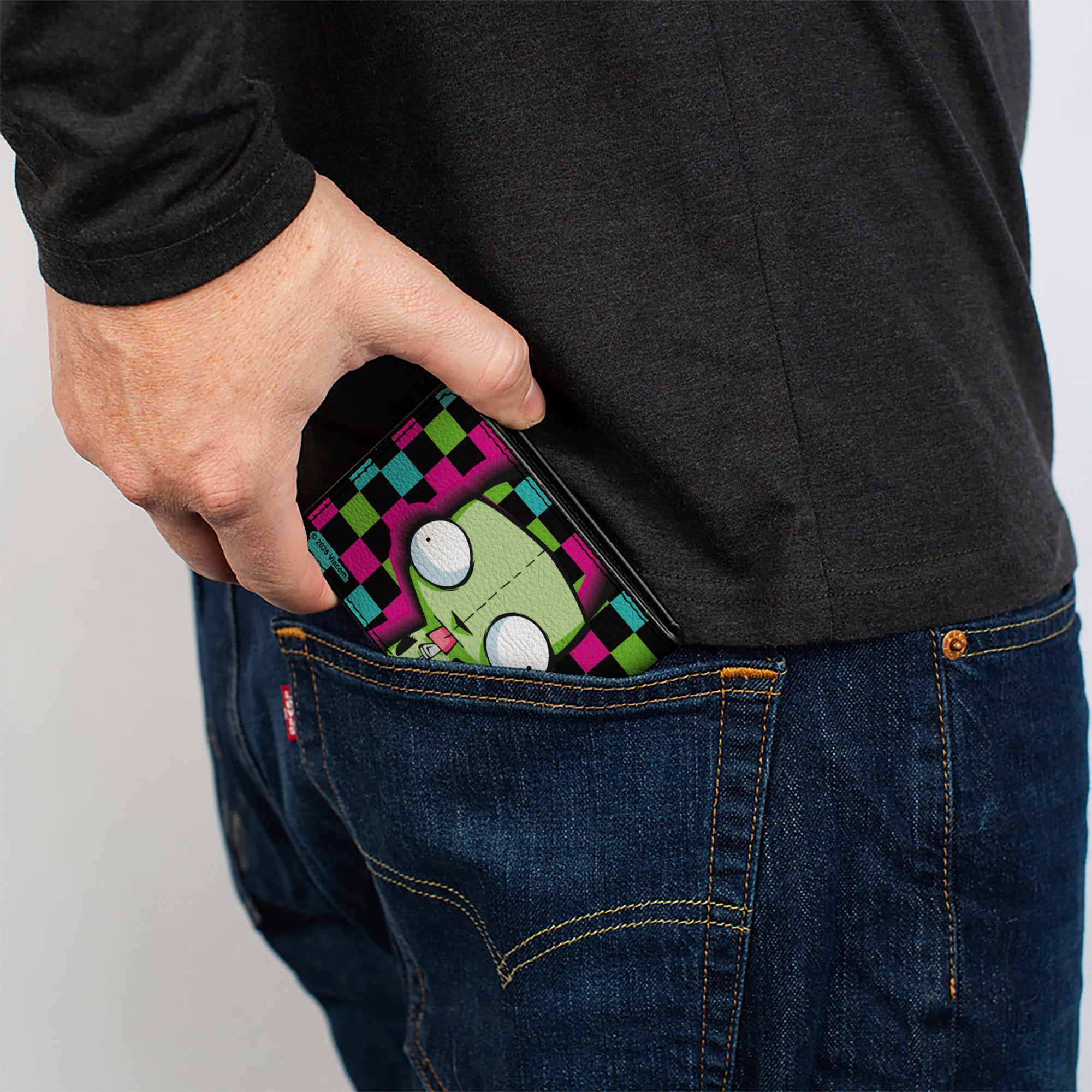 Bi-Fold Wallet - Invader Zim GIR Dog Tongue Out Pose Checker Black/Multi Color Bi-Fold Wallets Invader Zim