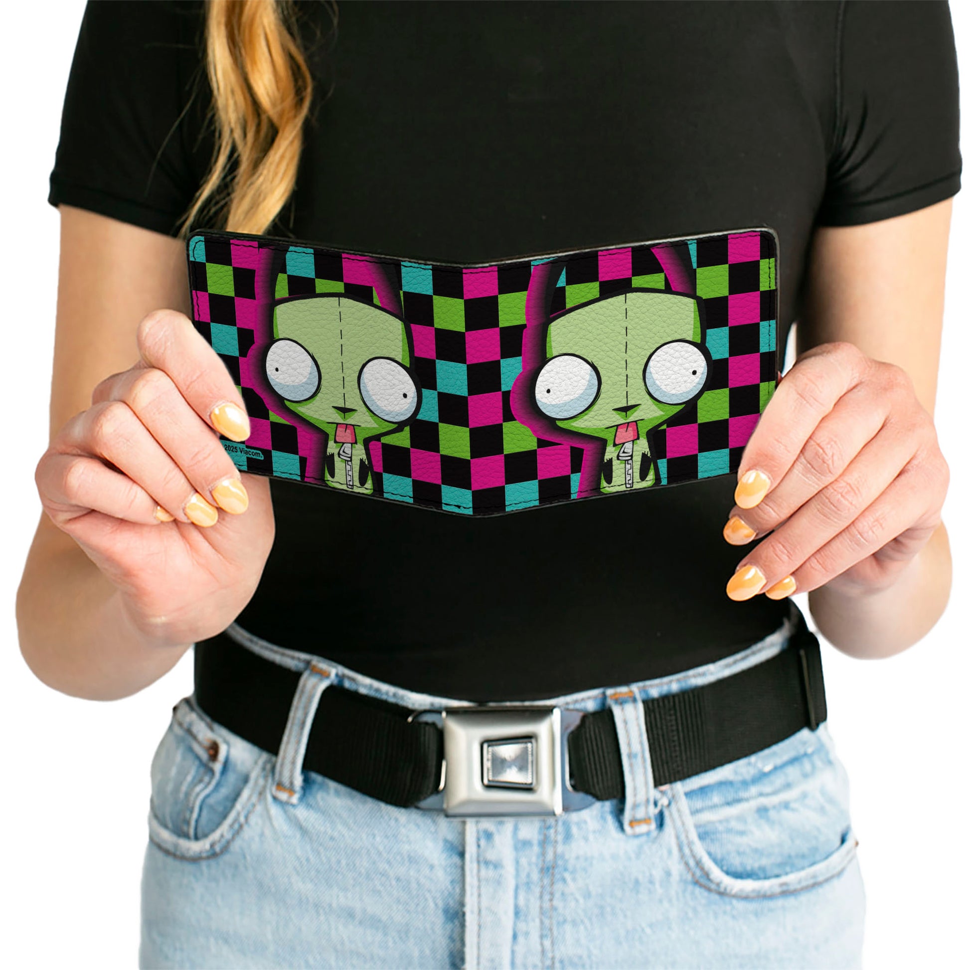 Bi-Fold Wallet - Invader Zim GIR Dog Tongue Out Pose Checker Black/Multi Color Bi-Fold Wallets Invader Zim