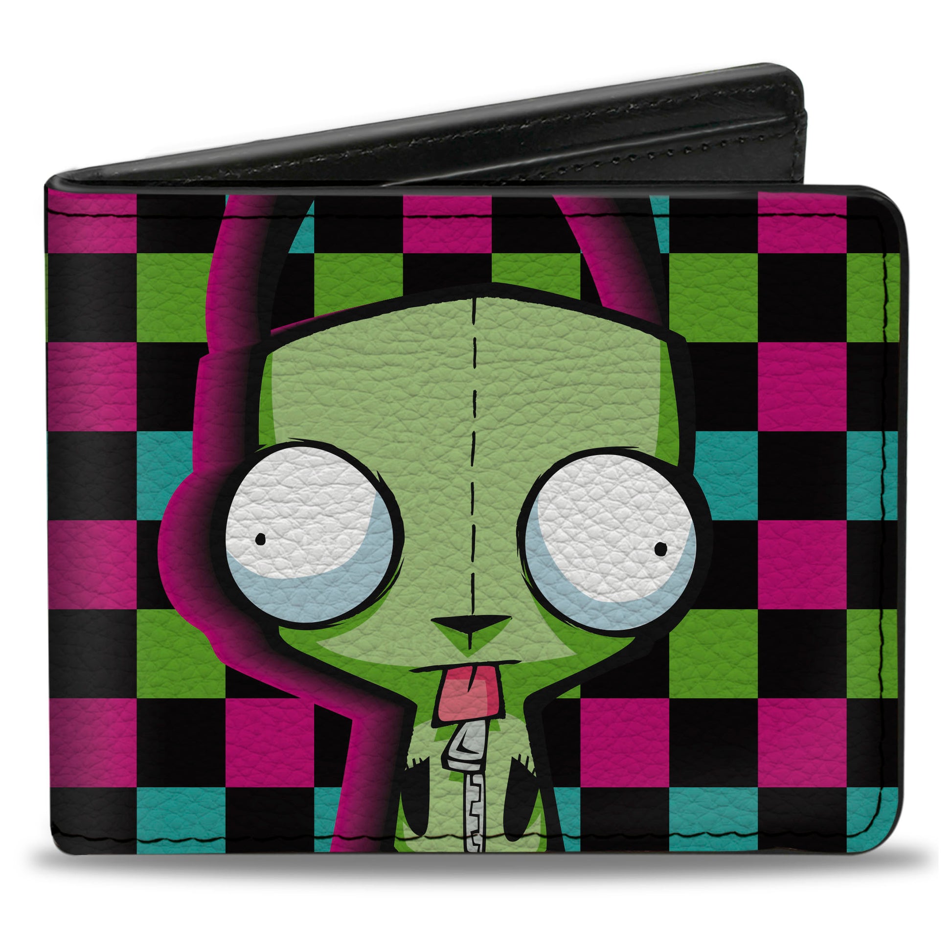 Bi-Fold Wallet - Invader Zim GIR Dog Tongue Out Pose Checker Black/Multi Color Bi-Fold Wallets Invader Zim