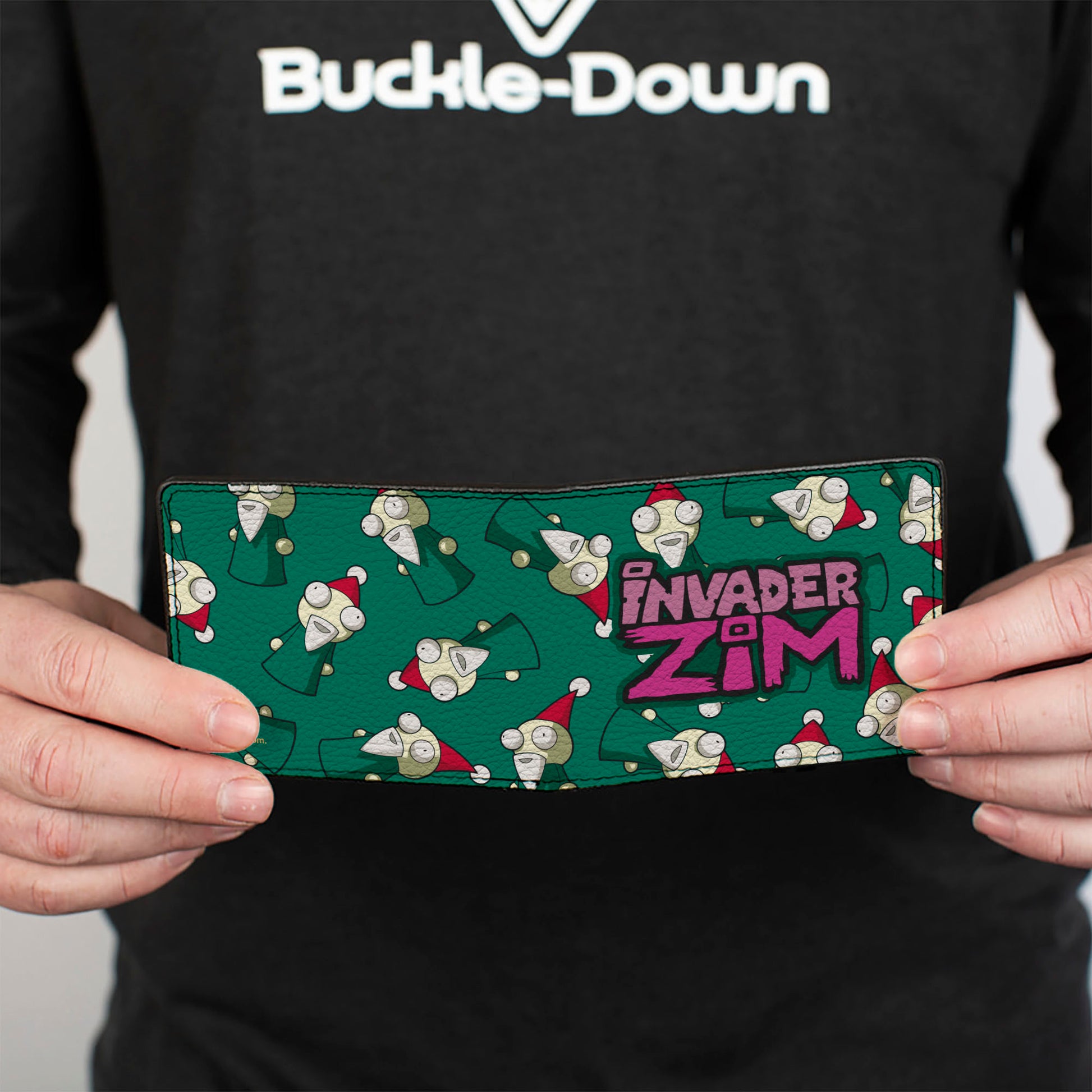 Bi-Fold Wallet - INVADER ZIM Lawn Gnome Scattered and Title Logo Green Bi-Fold Wallets Invader Zim