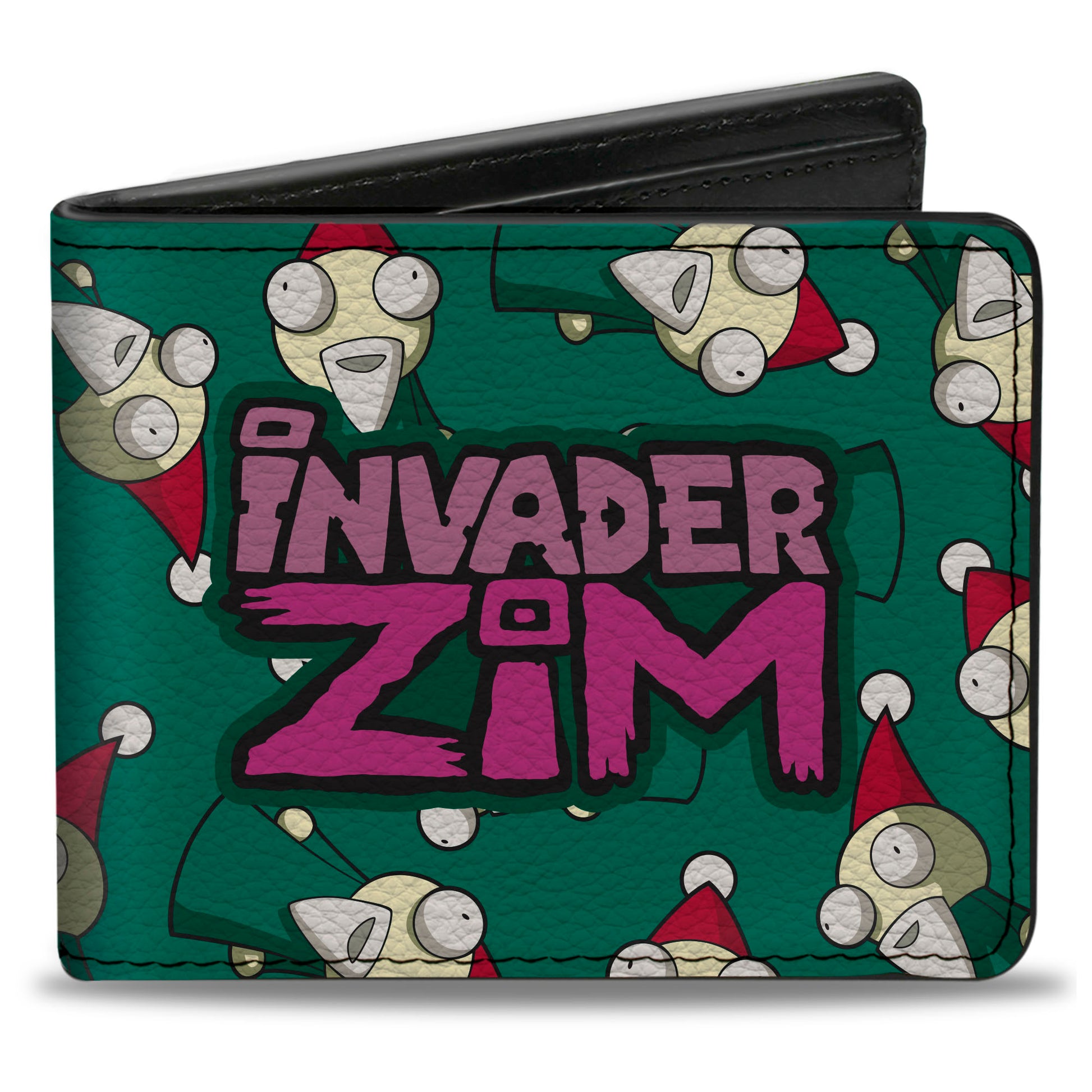 Bi-Fold Wallet - INVADER ZIM Lawn Gnome Scattered and Title Logo Green Bi-Fold Wallets Invader Zim