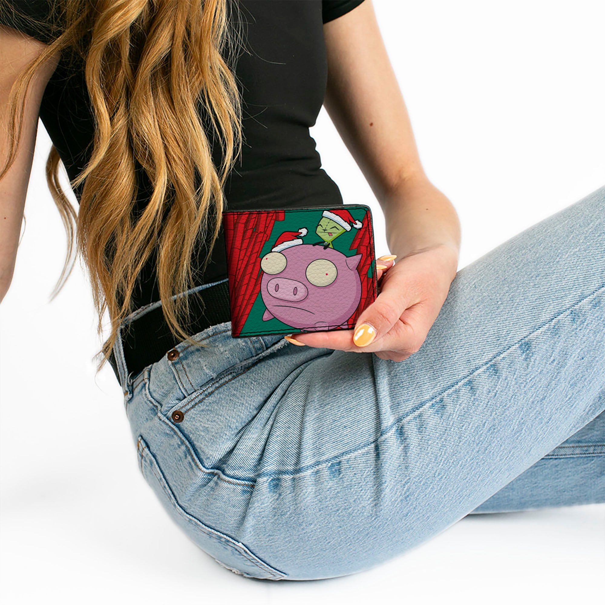 Bi-Fold Wallet - Holiday INVADER ZIM Santa GIR and Santa Piggy Flying Red/Green Bi-Fold Wallets Invader Zim