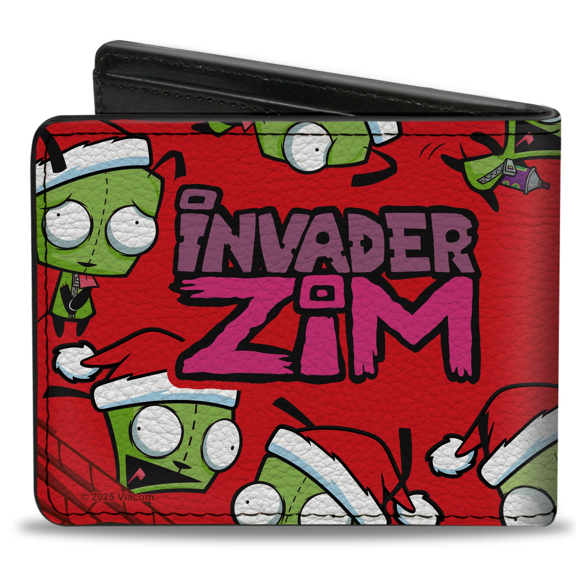 Bi-Fold Wallet - Holiday INVADER ZIM Santa GIR Poses Scattered and Title Logo Red Bi-Fold Wallets Invader Zim