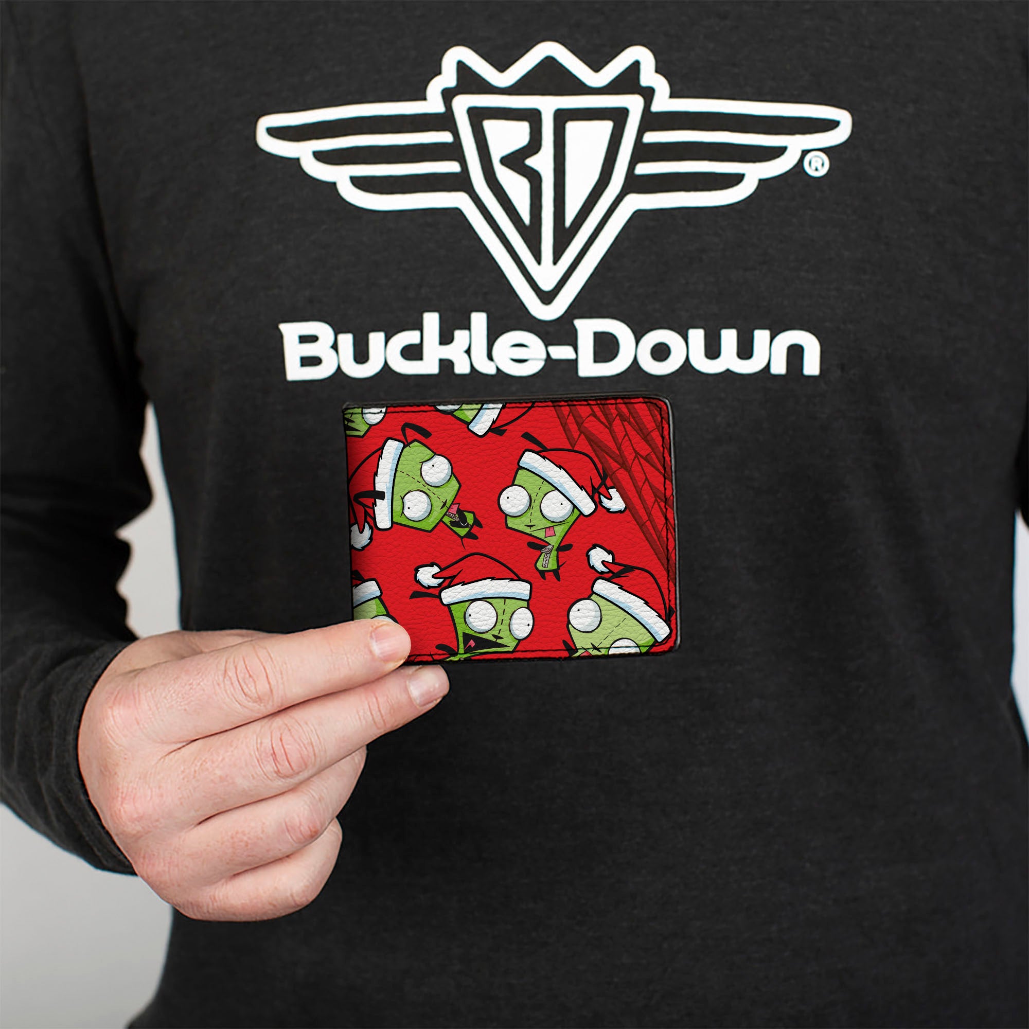 Bi-Fold Wallet - Holiday INVADER ZIM Santa GIR Poses Scattered and Title Logo Red Bi-Fold Wallets Invader Zim