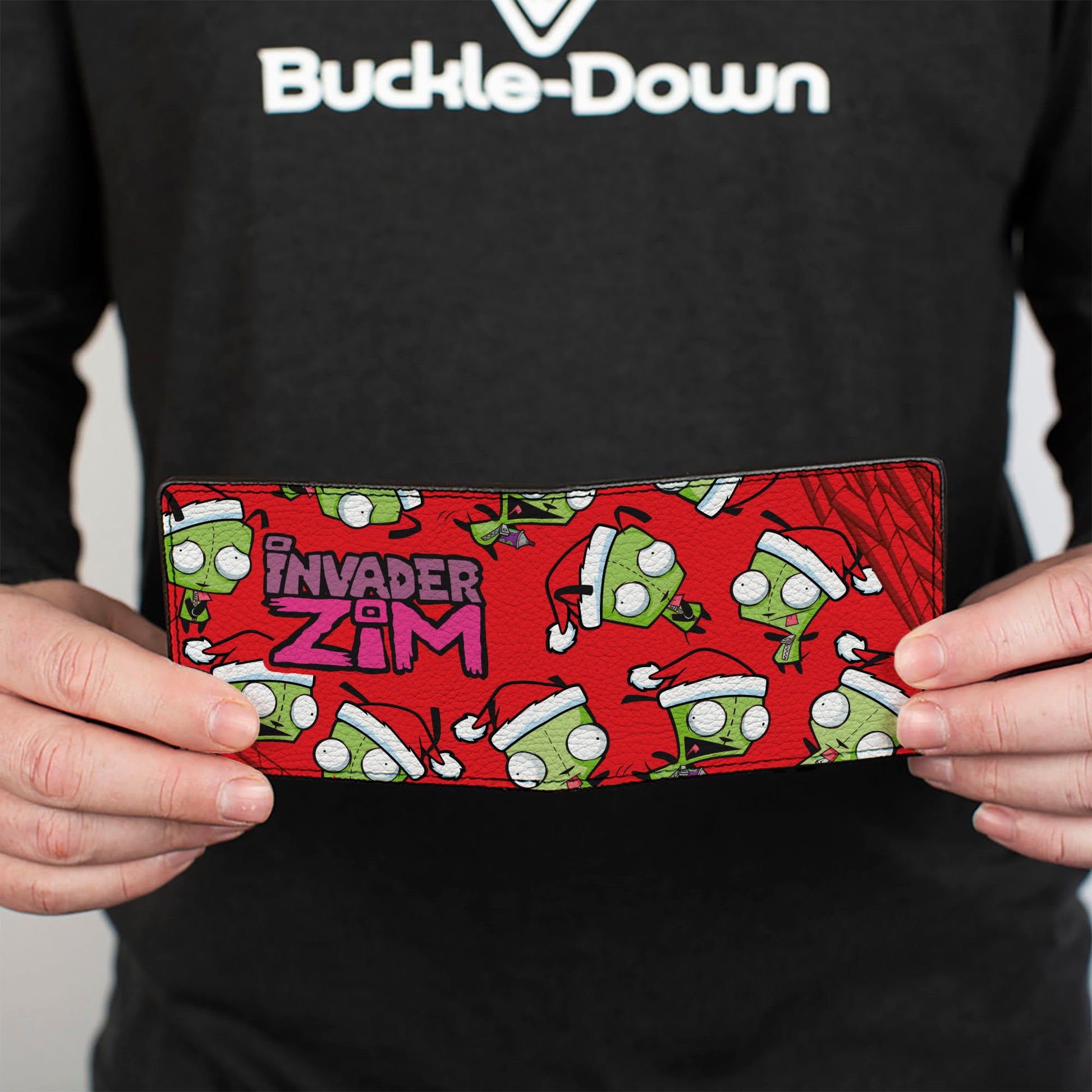 Bi-Fold Wallet - Holiday INVADER ZIM Santa GIR Poses Scattered and Title Logo Red Bi-Fold Wallets Invader Zim
