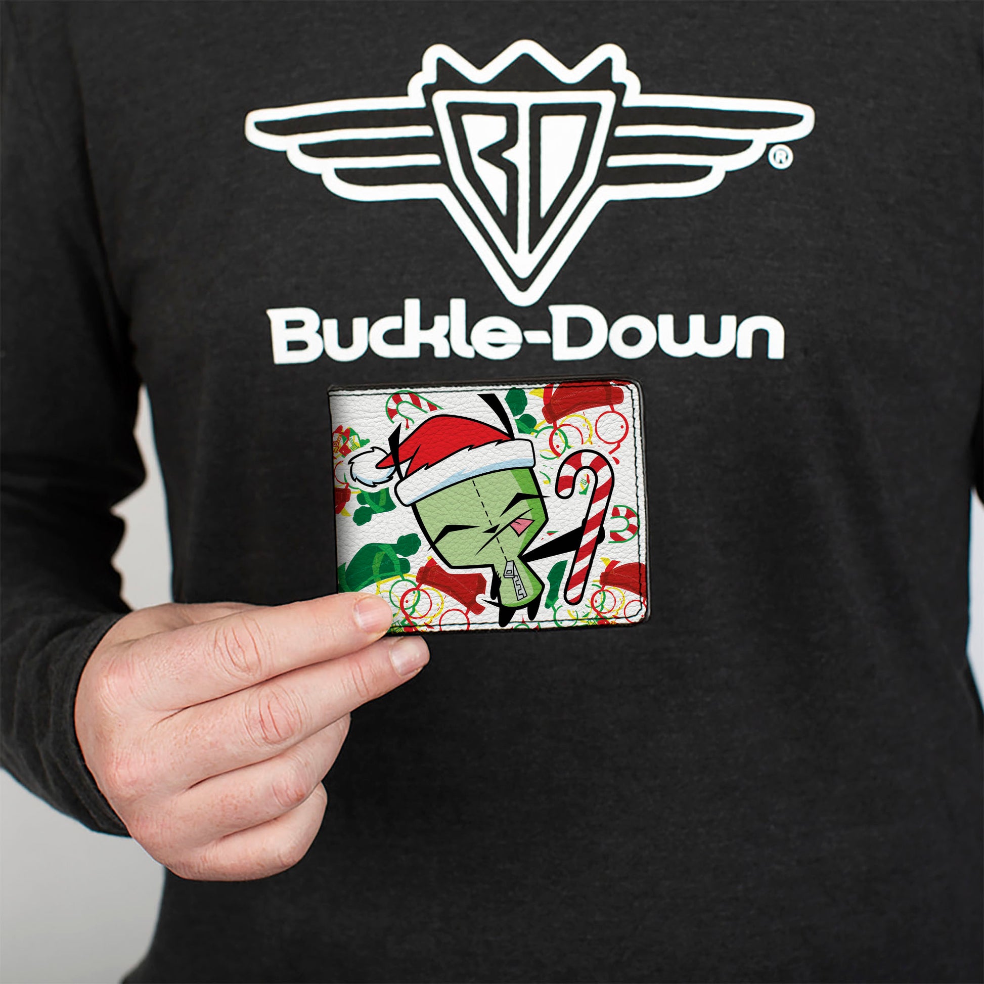 Bi-Fold Wallet - Holiday Invader Zim Santa GIR Candy Cane Pose White/Multi Color Bi-Fold Wallets Invader Zim