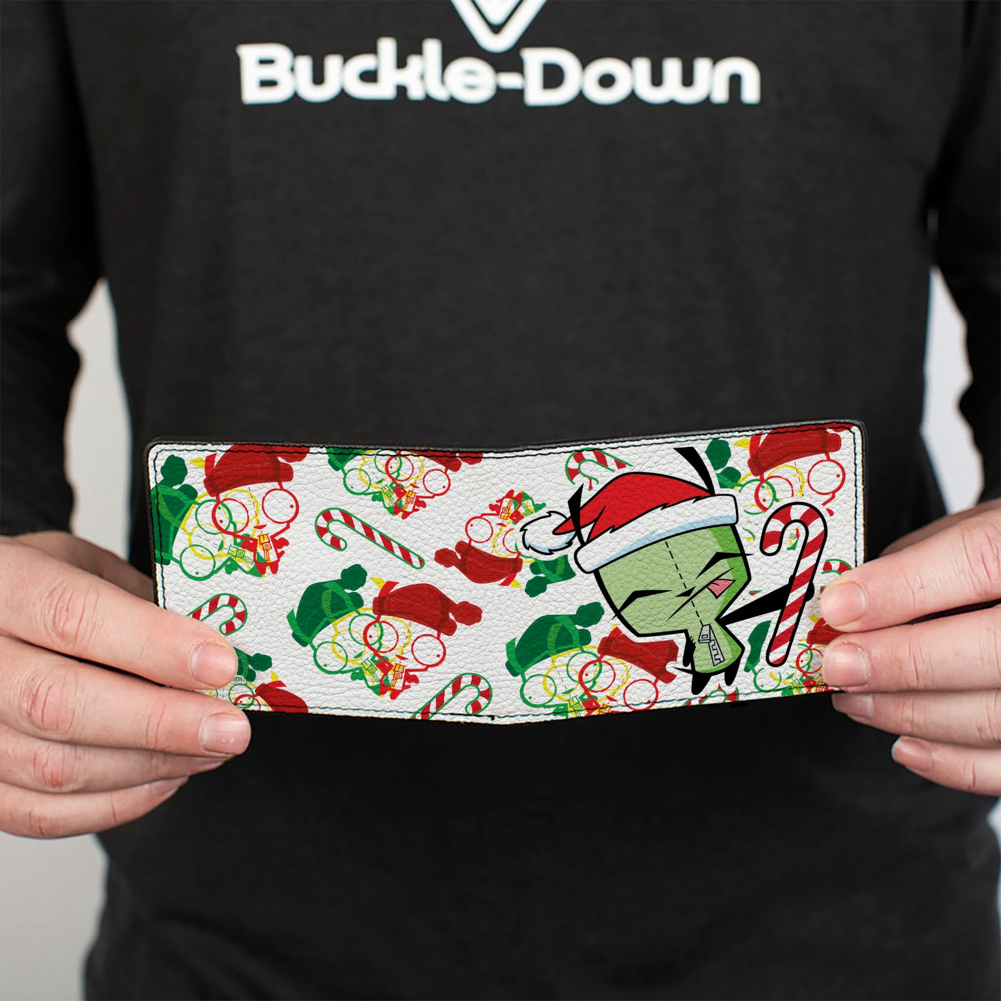 Bi-Fold Wallet - Holiday Invader Zim Santa GIR Candy Cane Pose White/Multi Color Bi-Fold Wallets Invader Zim