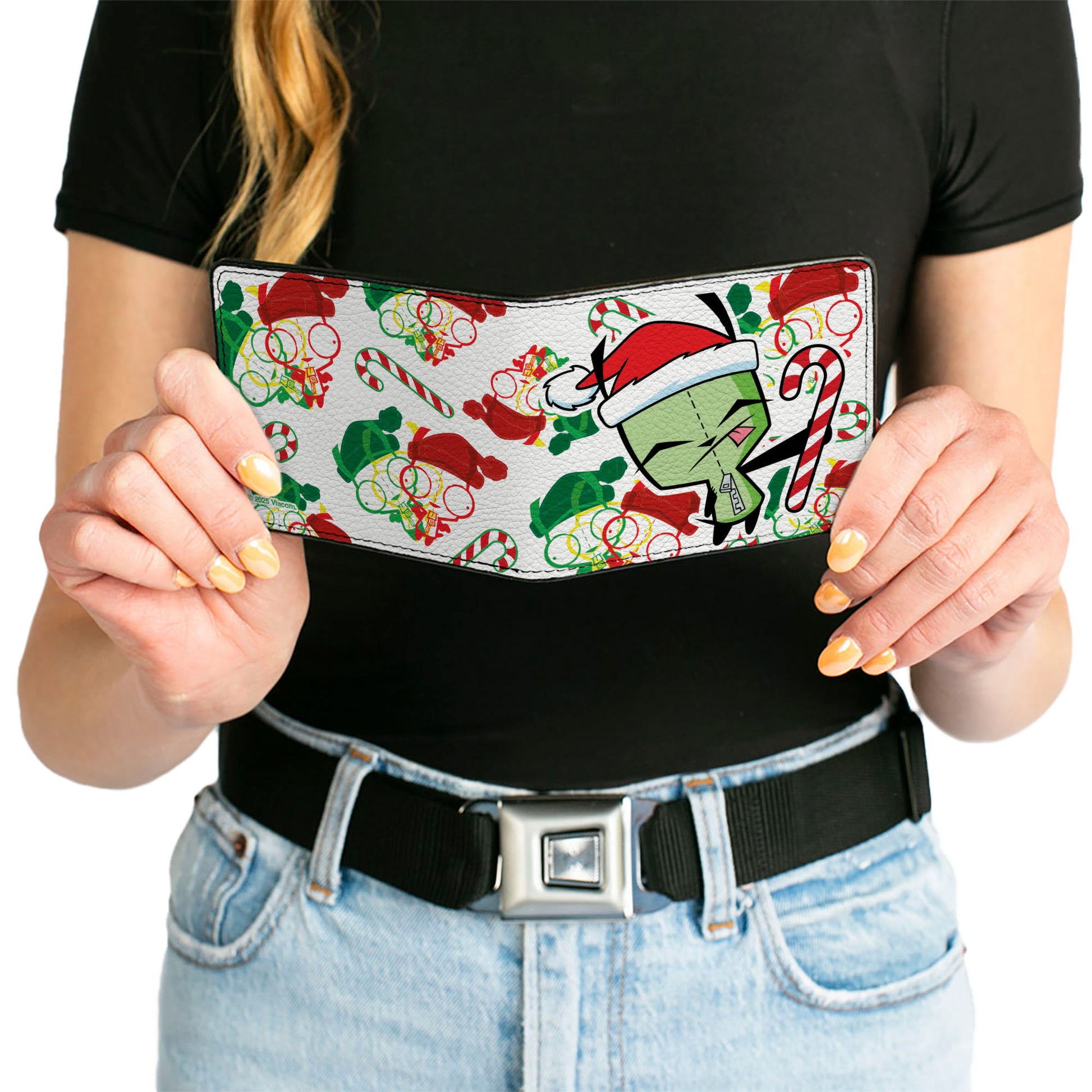 Bi-Fold Wallet - Holiday Invader Zim Santa GIR Candy Cane Pose White/Multi Color Bi-Fold Wallets Invader Zim