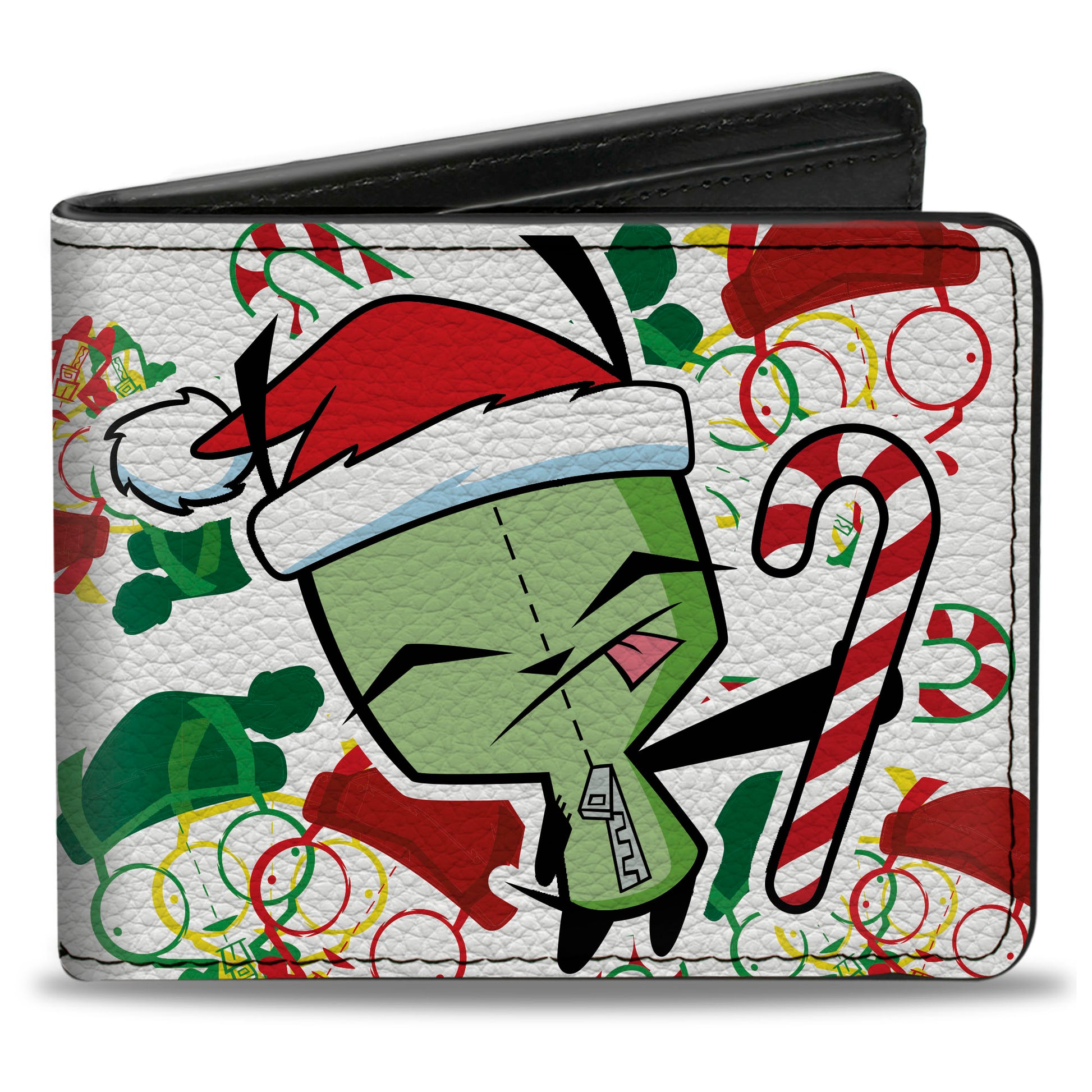 Bi-Fold Wallet - Holiday Invader Zim Santa GIR Candy Cane Pose White/Multi Color Bi-Fold Wallets Invader Zim