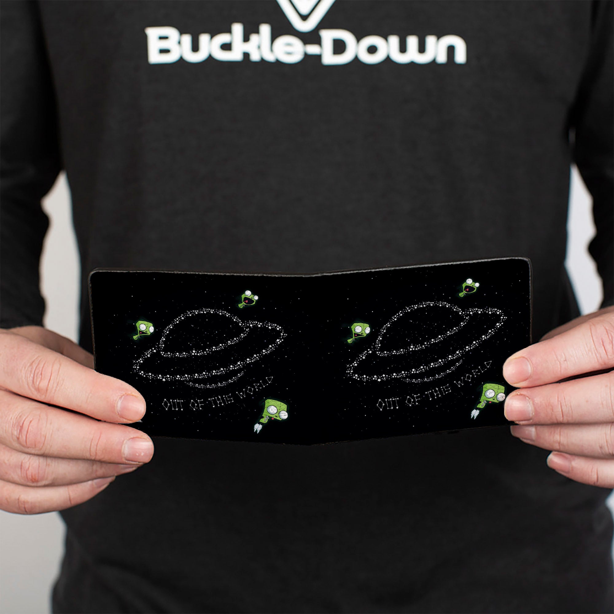 Bi-Fold Wallet - Invader Zim GIR OUT OF THIS WORLD Star Spaceship Poses Black/White Bi-Fold Wallets Invader Zim