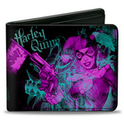 Bi-Fold Wallet - HARLEY QUINN Pow + Aiming Poses Joker Sketch Black Turquoise Fuchsia Bi-Fold Wallets DC Comics