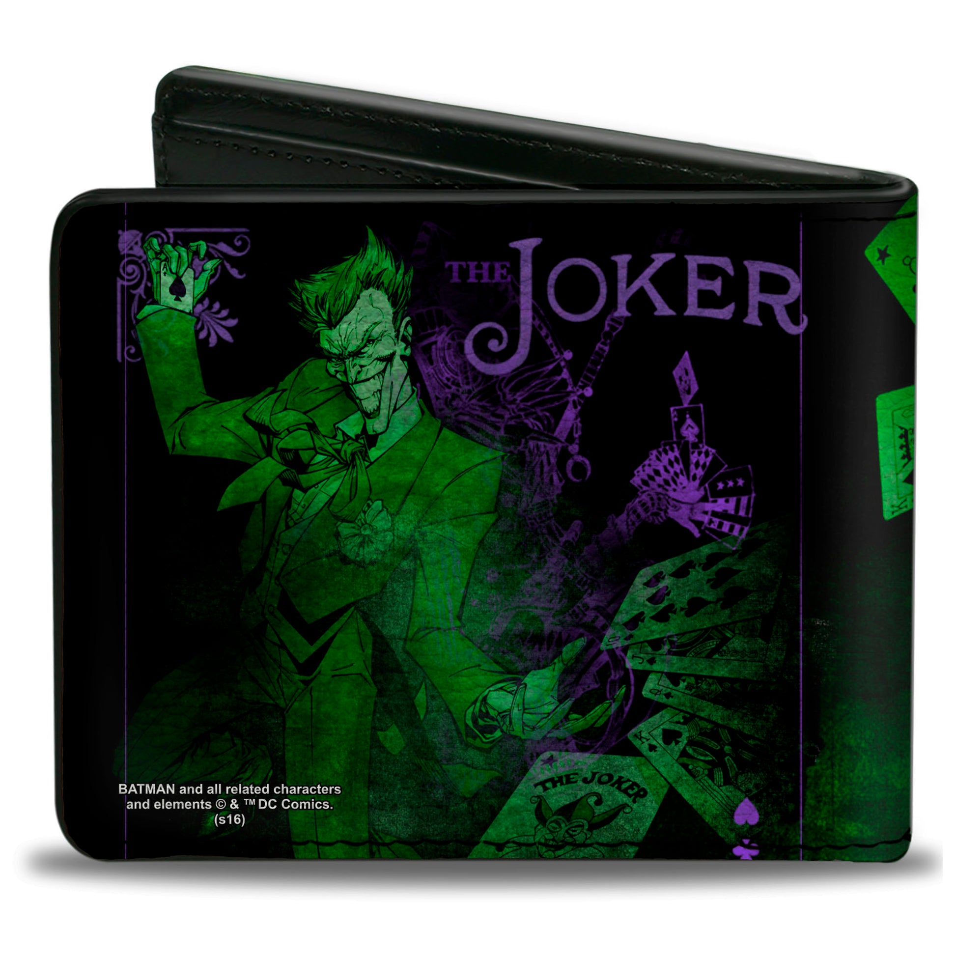 Bi-Fold Wallet - THE JOKER Card Flipping Poses Black Greens Purples Bi-Fold Wallets DC Comics