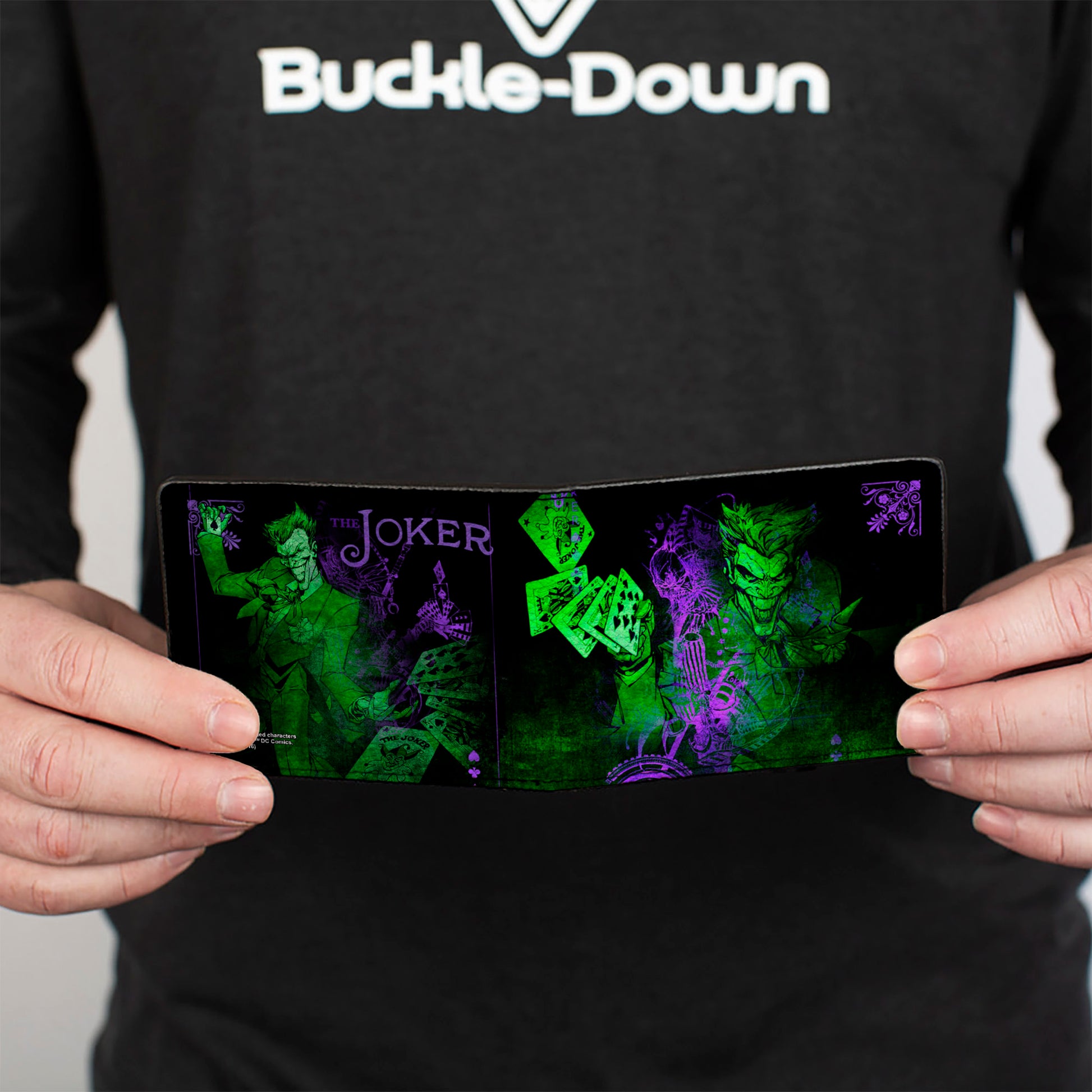 Bi-Fold Wallet - THE JOKER Card Flipping Poses Black Greens Purples Bi-Fold Wallets DC Comics