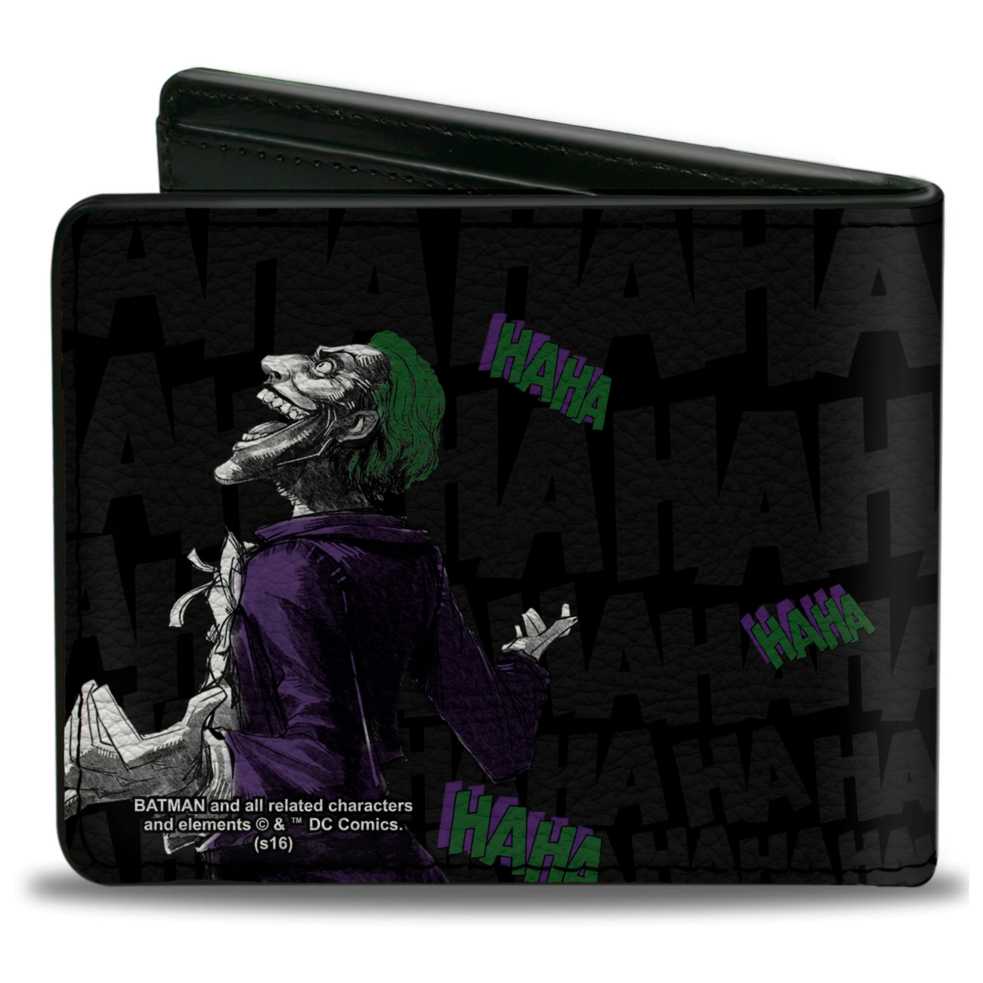 Bi-Fold Wallet - Joker Smiling + Laughing Poses HAHA Black Gray Purple Green Bi-Fold Wallets DC Comics