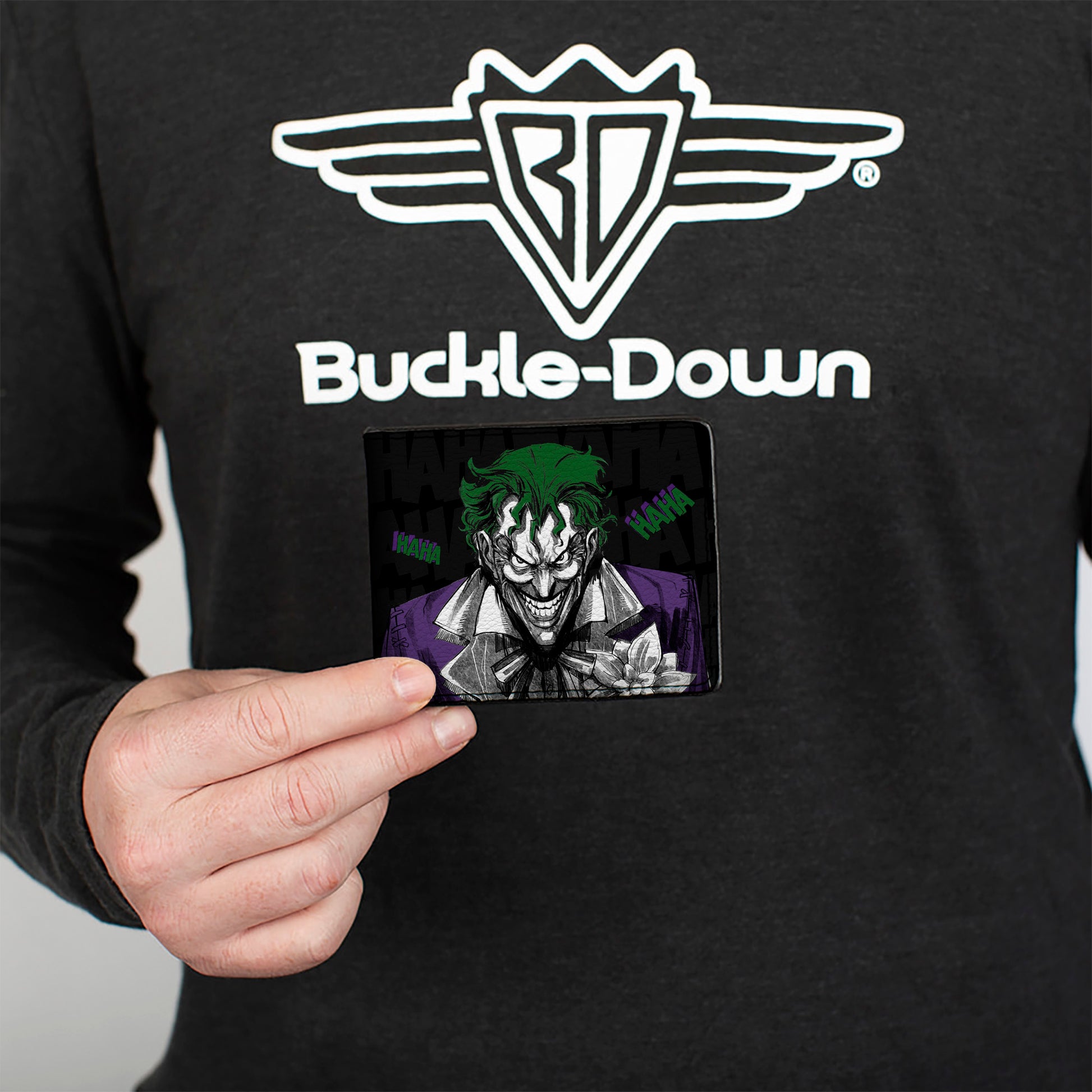 Bi-Fold Wallet - Joker Smiling + Laughing Poses HAHA Black Gray Purple Green Bi-Fold Wallets DC Comics