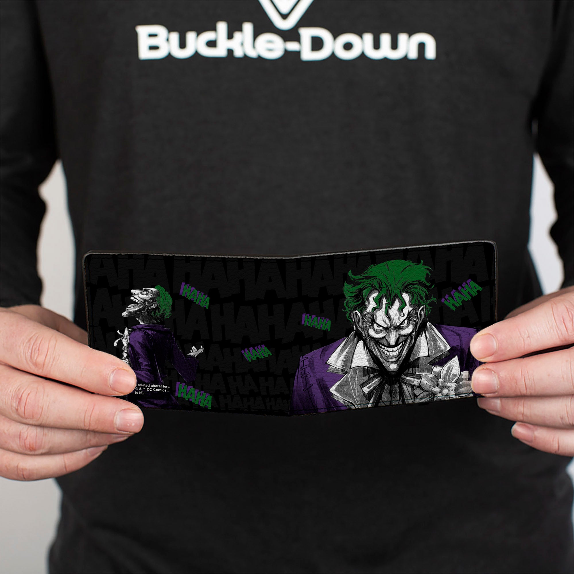 Bi-Fold Wallet - Joker Smiling + Laughing Poses HAHA Black Gray Purple Green Bi-Fold Wallets DC Comics
