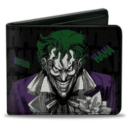 Bi-Fold Wallet - Joker Smiling + Laughing Poses HAHA Black Gray Purple Green Bi-Fold Wallets DC Comics