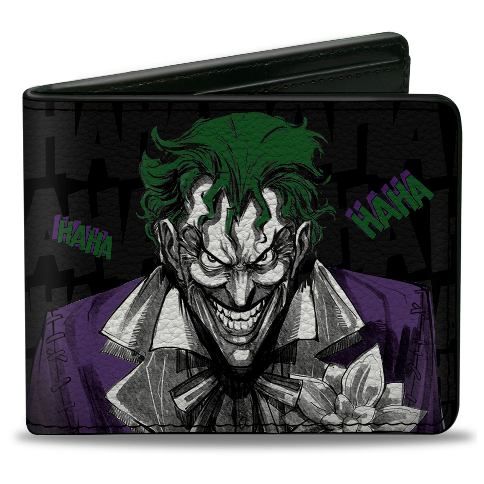 Bi-Fold Wallet - Joker Smiling + Laughing Poses HAHA Black Gray Purple Green Bi-Fold Wallets DC Comics