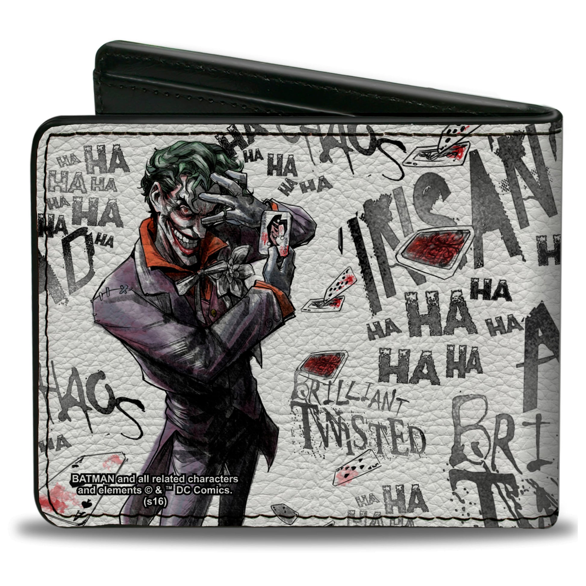 Bi-Fold Wallet - Joker BRILLIANT-TWISTED-INSANE-MAD PSYCHO Pose Cards White Grays Bi-Fold Wallets DC Comics